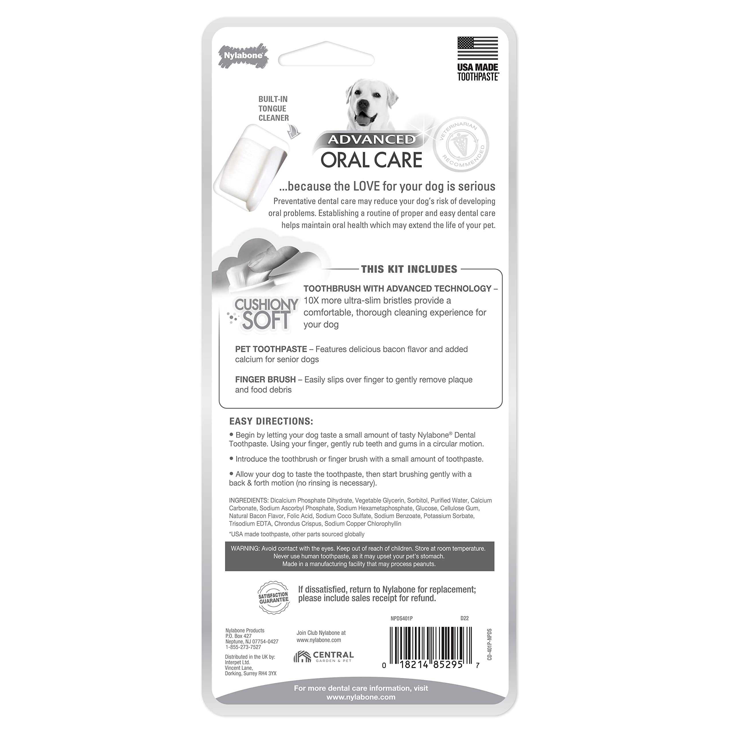 Nylabone Advanced Oral Care Senior Dog Dental Kit with Cushiony Soft-Bristle Toothbrush Senior 3 Count
