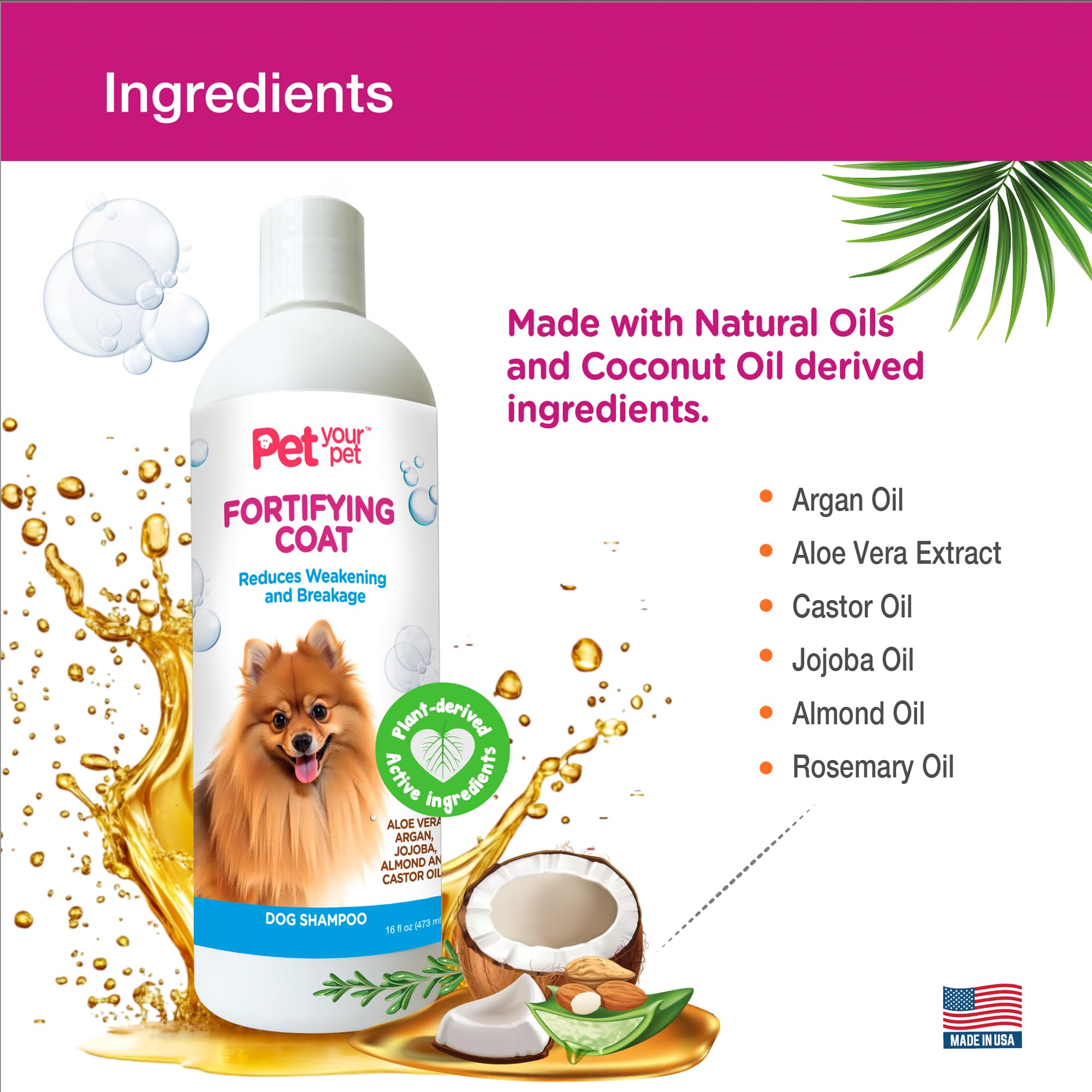 Pet Your Pet Natural Dog Shampoo For Coat Strength - Fortifying Formula With Argan, Jojoba Oil & Aloe Vera - Deodorizing & Moist