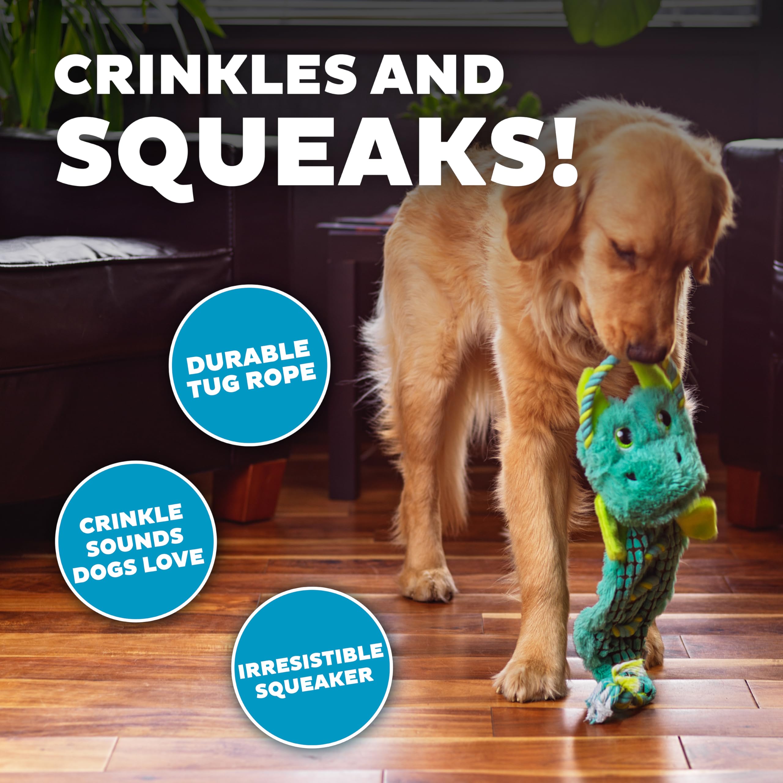 Outward Hound Ropiez Rope Interactive Dog Tug Toy For Tugging Squeaky Fun, Dragon, Multicolored, Large