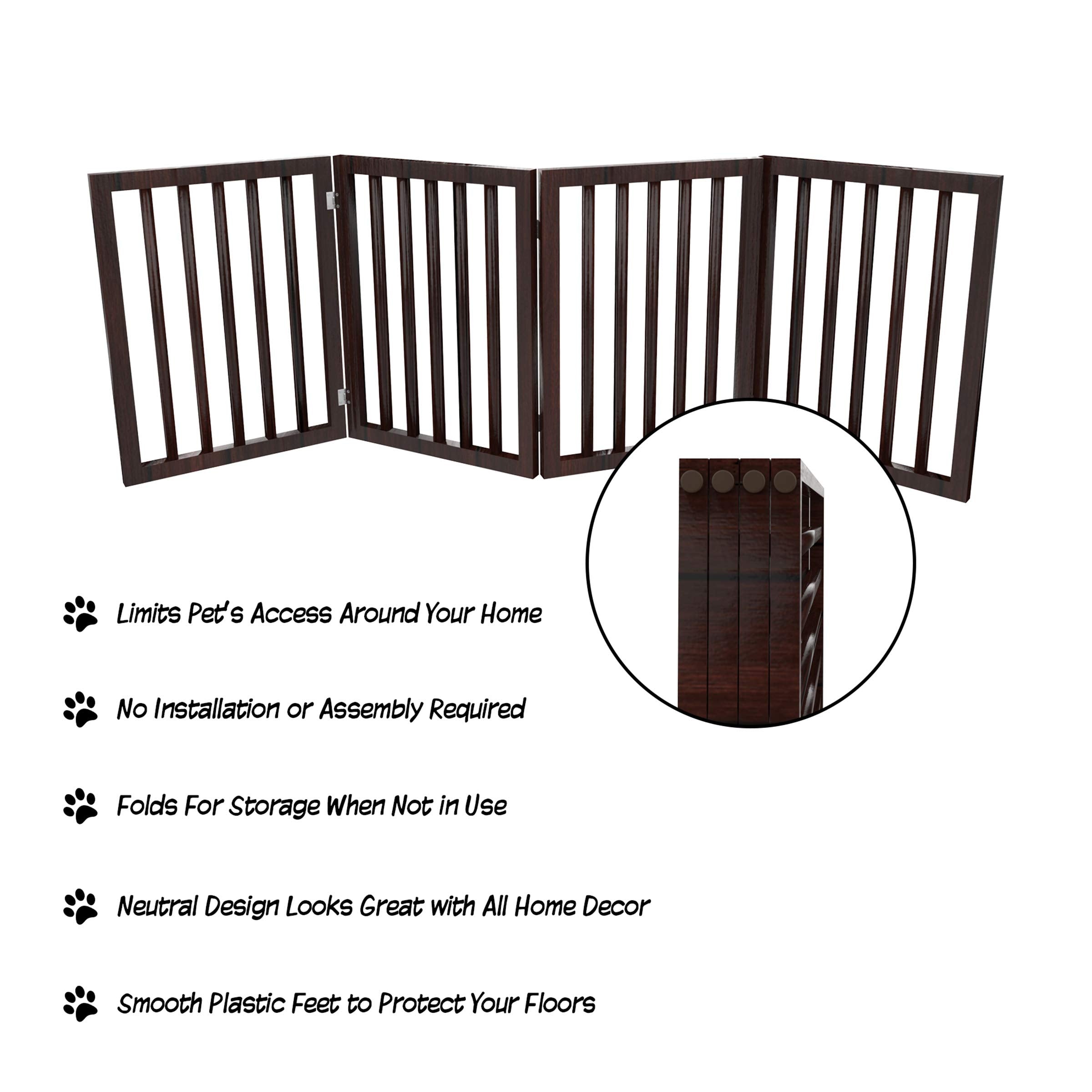 Pet Gate - 4-Panel Indoor Foldable Dog Fence For Stairs, Hallways, Or Doorways - 73X24-Inch Freestanding Dog Gates By Petmaker (Brown)