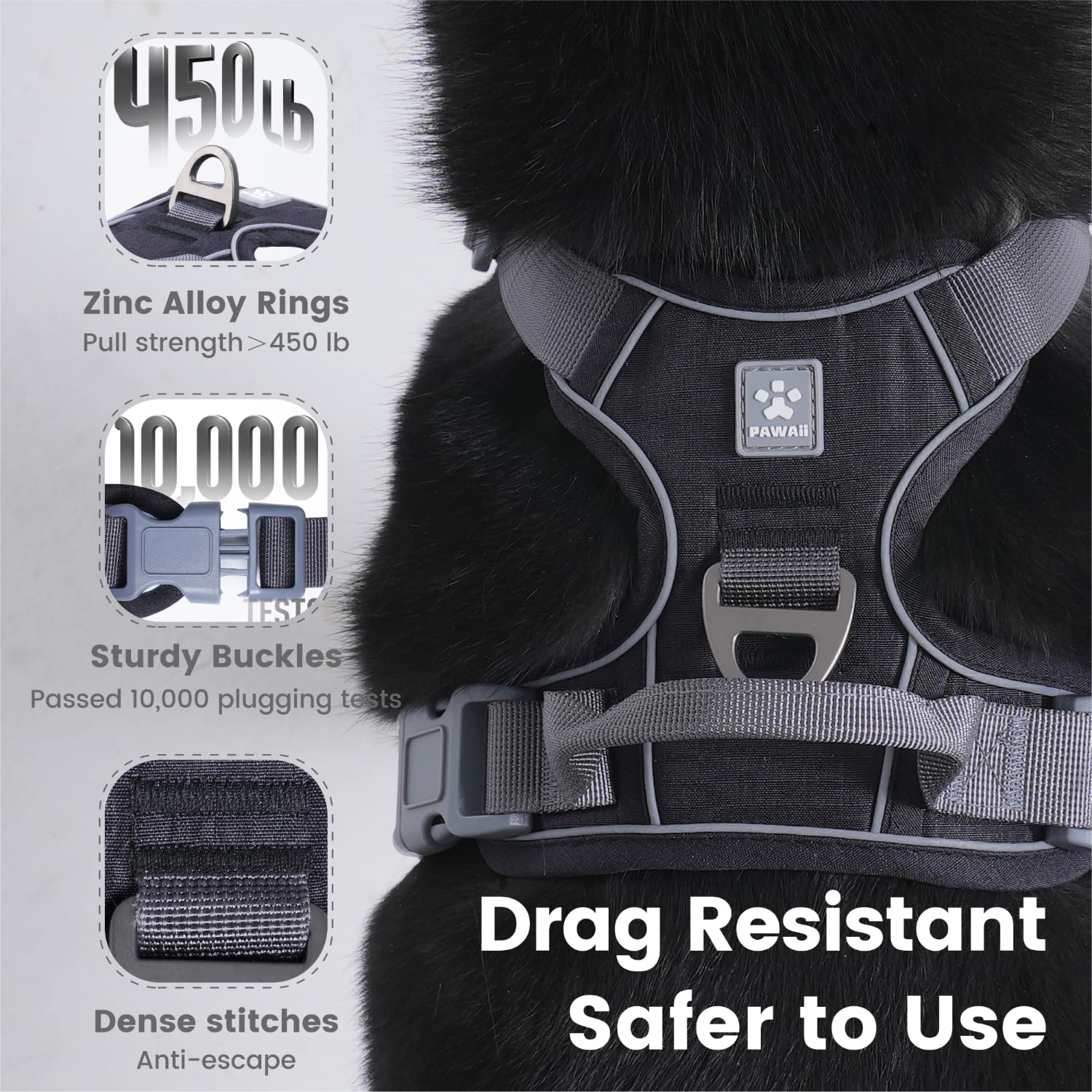 Pawaii Dog Harness For Large Dogs No Pull, No Pull Dog Harness With Pet Id Tag, No Choke Front Clip Harness Dog, Adjustable Soft Padded Pet Vest With Easy Control Handle