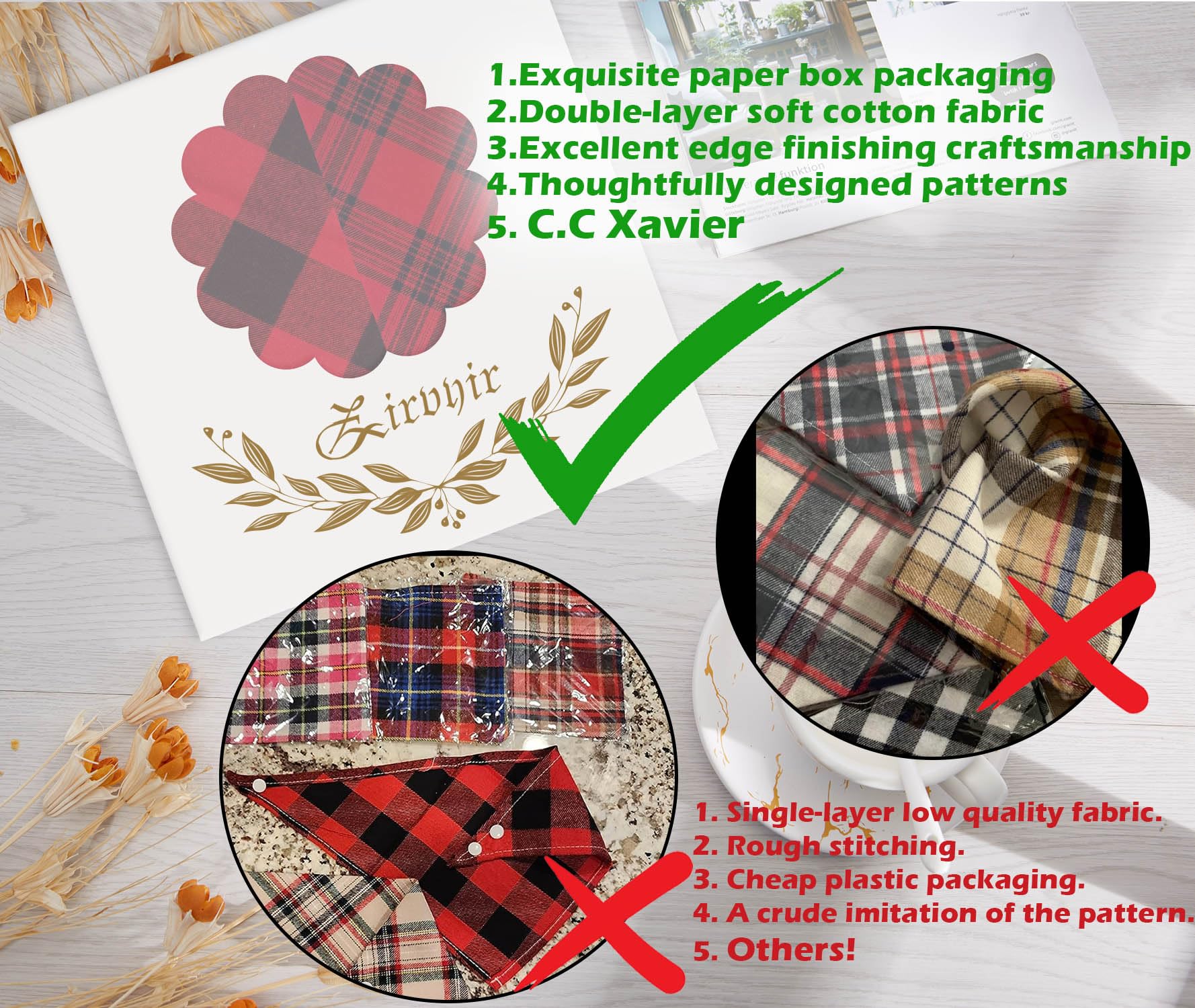 5Pcs Dog Bandanas With Button - Thick Triangle Bibs Dual Layer Soft Cotton Scarves For Small Medium Boy Girl Puppy Cat Pet Baby