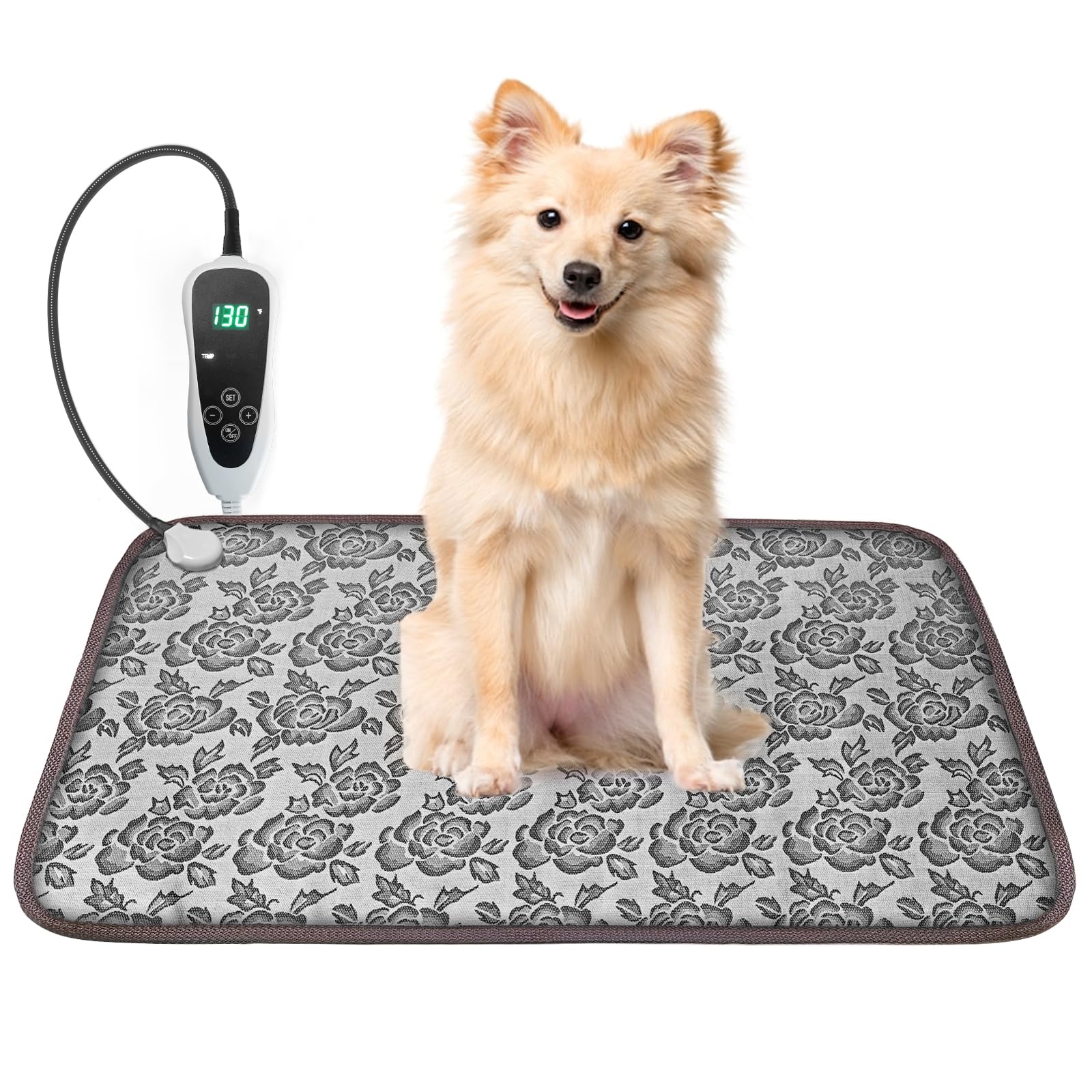 Golopet Dog Heating Pad For Dogs 28X18In Waterproof Pet Heating Pad Smart Thermostat Switch, Whelping Supplies Heated Dog Bed,Adding Wire Rope Wires Puppy Heating Pad Mat-Rose