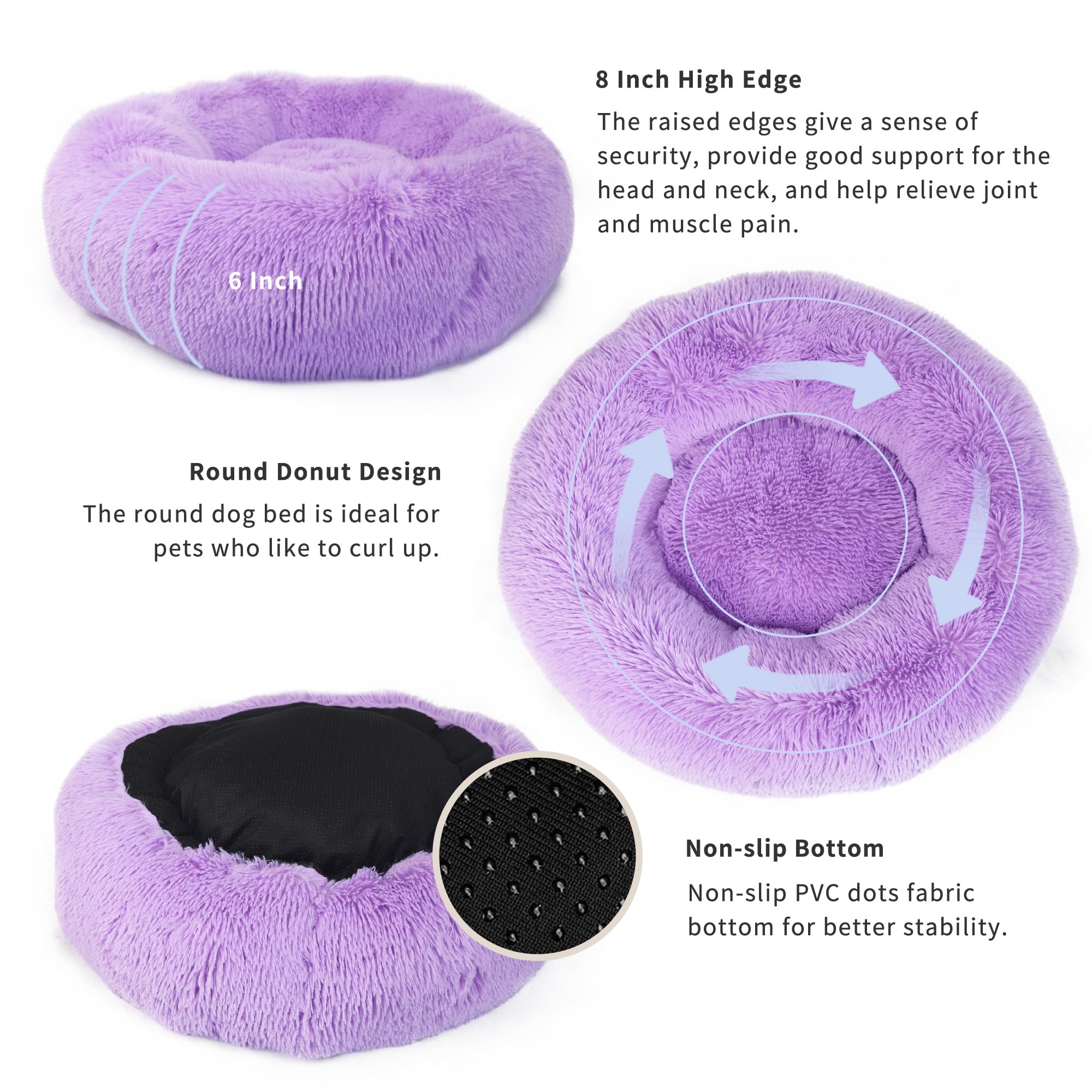 Dog Beds For Medium Dogs Washable 30 Inches Purple Fits Up To 45 Lbs Pets Beds Fluffy Anti Anxiety