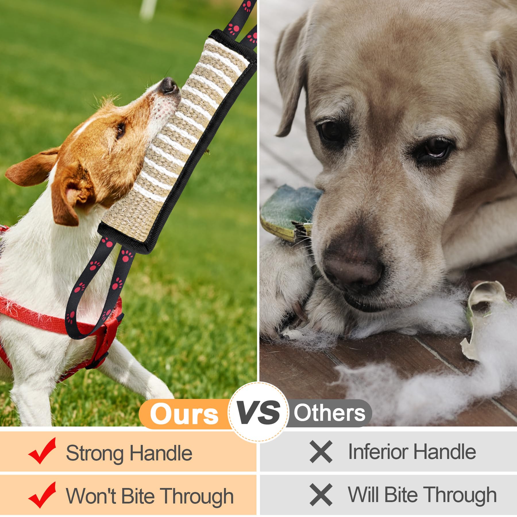 Dog Tug Toy Dog Bite Jute Pillow Pull Toy with 2 Strong Handles Perfect for Tug of War, Puppy Interactive Play, Tear Resistant B