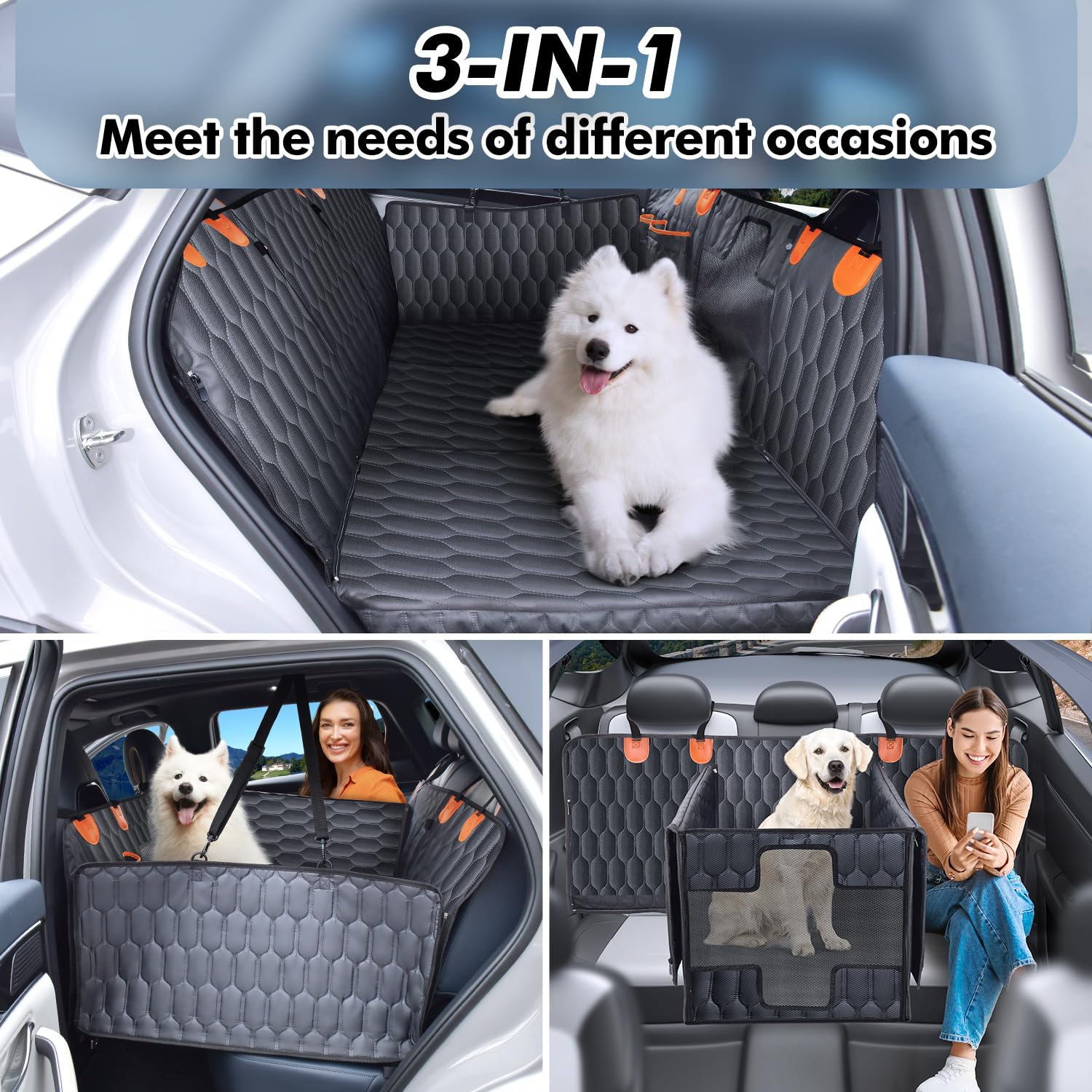 Chumajor 3-in-1 Convertible Dog Car Seat Extender & Booster Seat - 400lb Capacity, Waterproof 600D Oxford with Hard Bottom, Scra