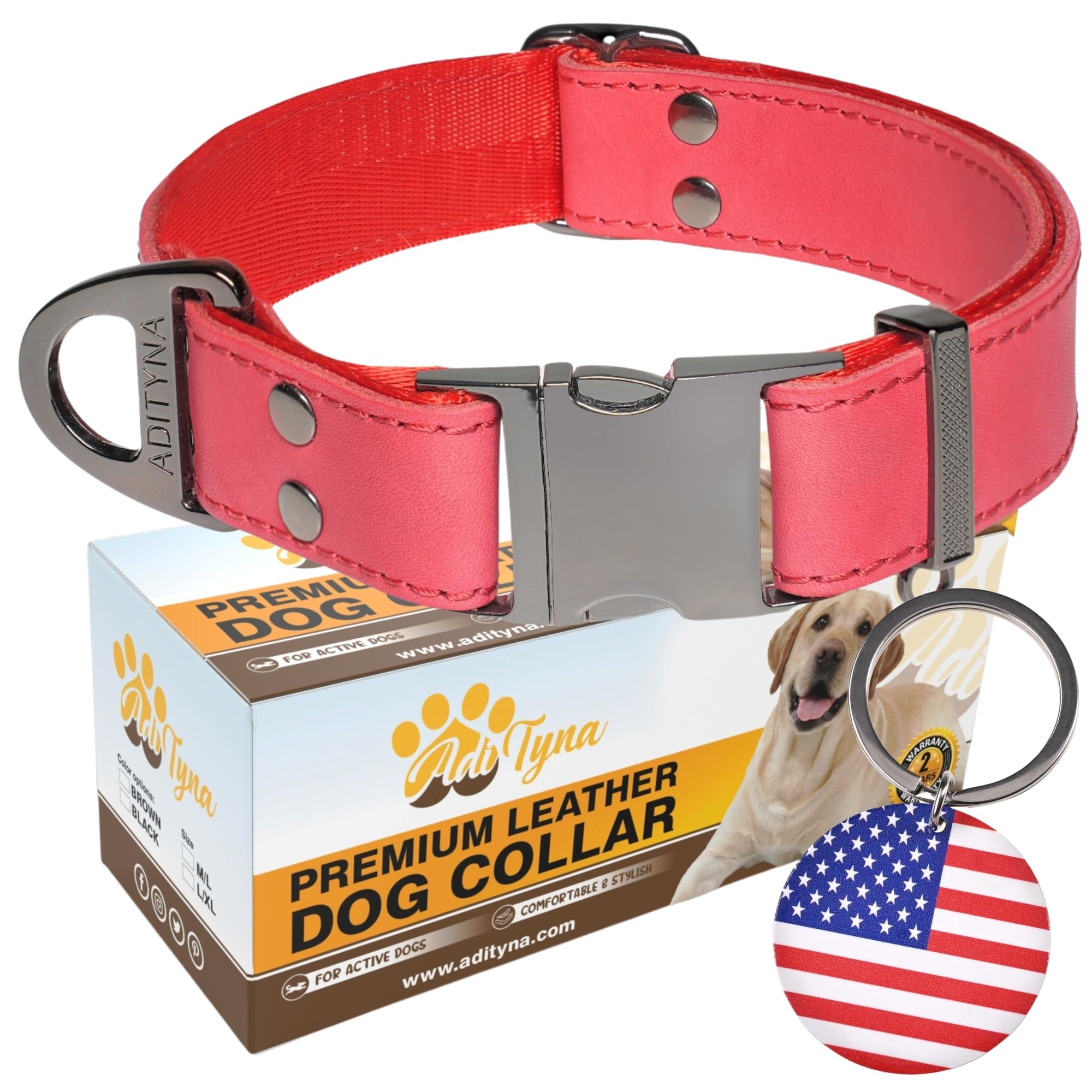 ADITYNA - Leather Dog Collar with Metal Buckle for Large, and Extra Large Dogs - Heavy-Duty, Adjustable, and Leather Tactical Do