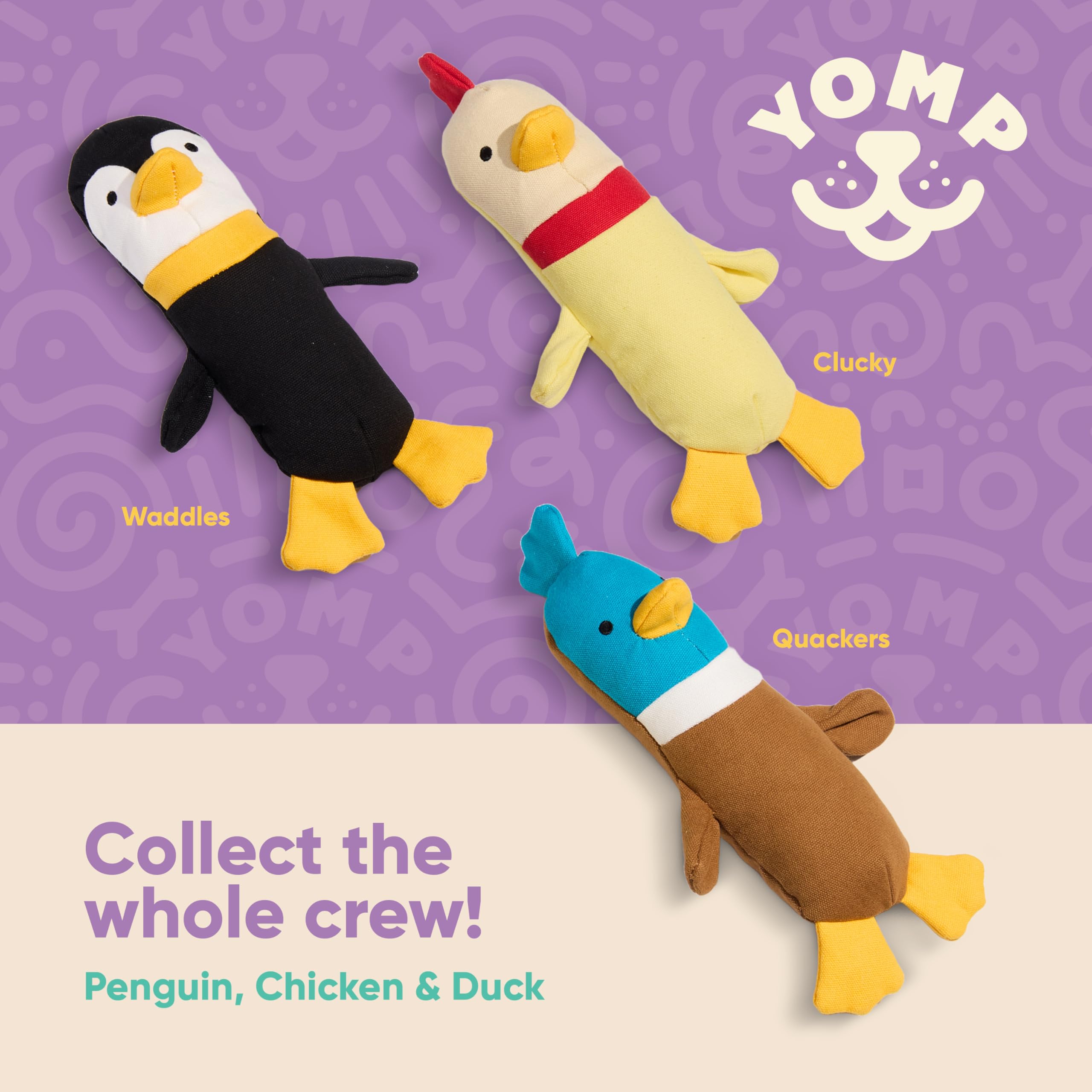 Yomp Duck Toy For Dogs - Durable Plush Chew Toy With Natural Canvas And Crinkle Paper - Interactive Stuffed Animal For Dogs (Qua