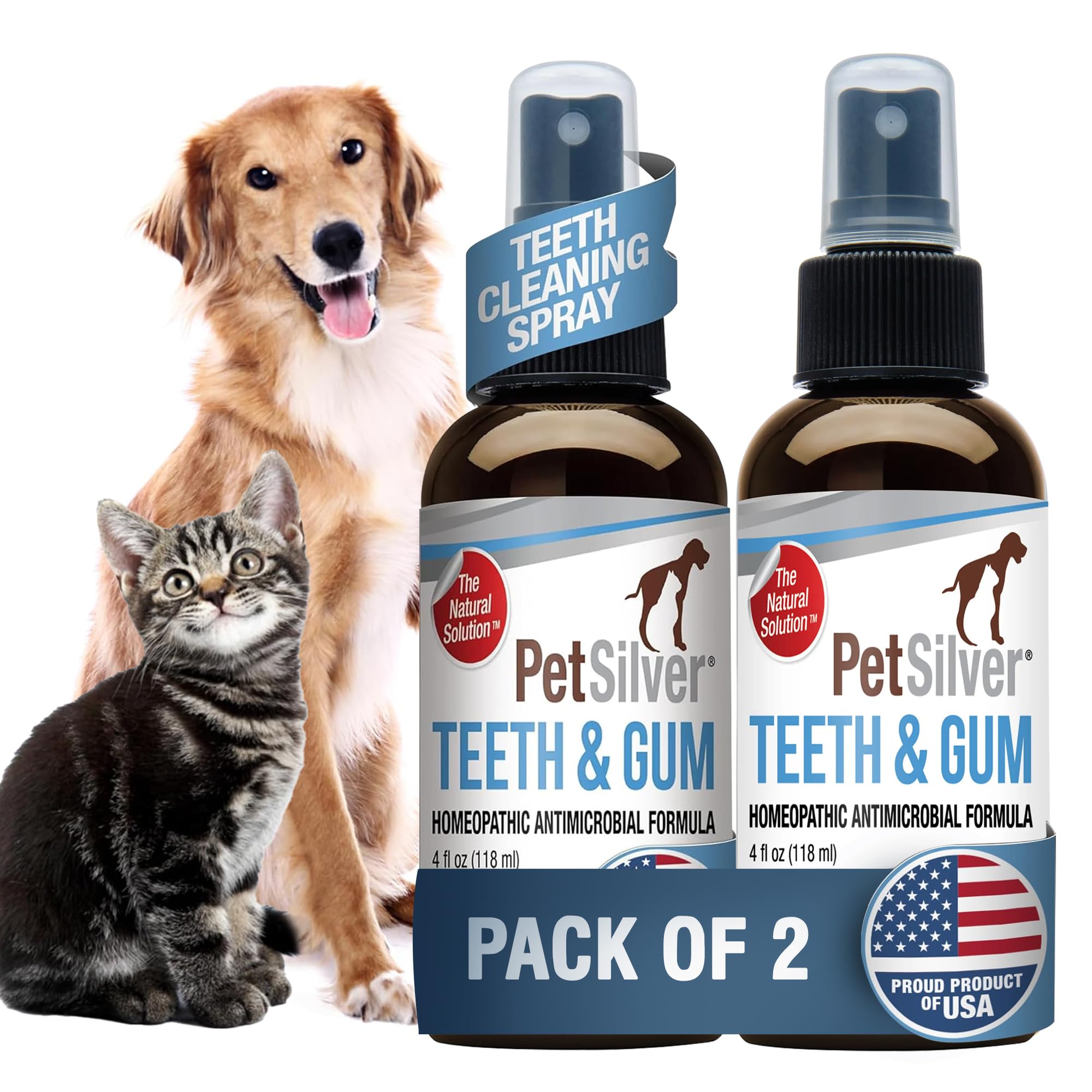 PetSilver Teeth & Gum Spray - Dog Dental & Teeth Cleaning Spray for Plaque & Tartar Build-Up Reduction - Natural Breath Freshene