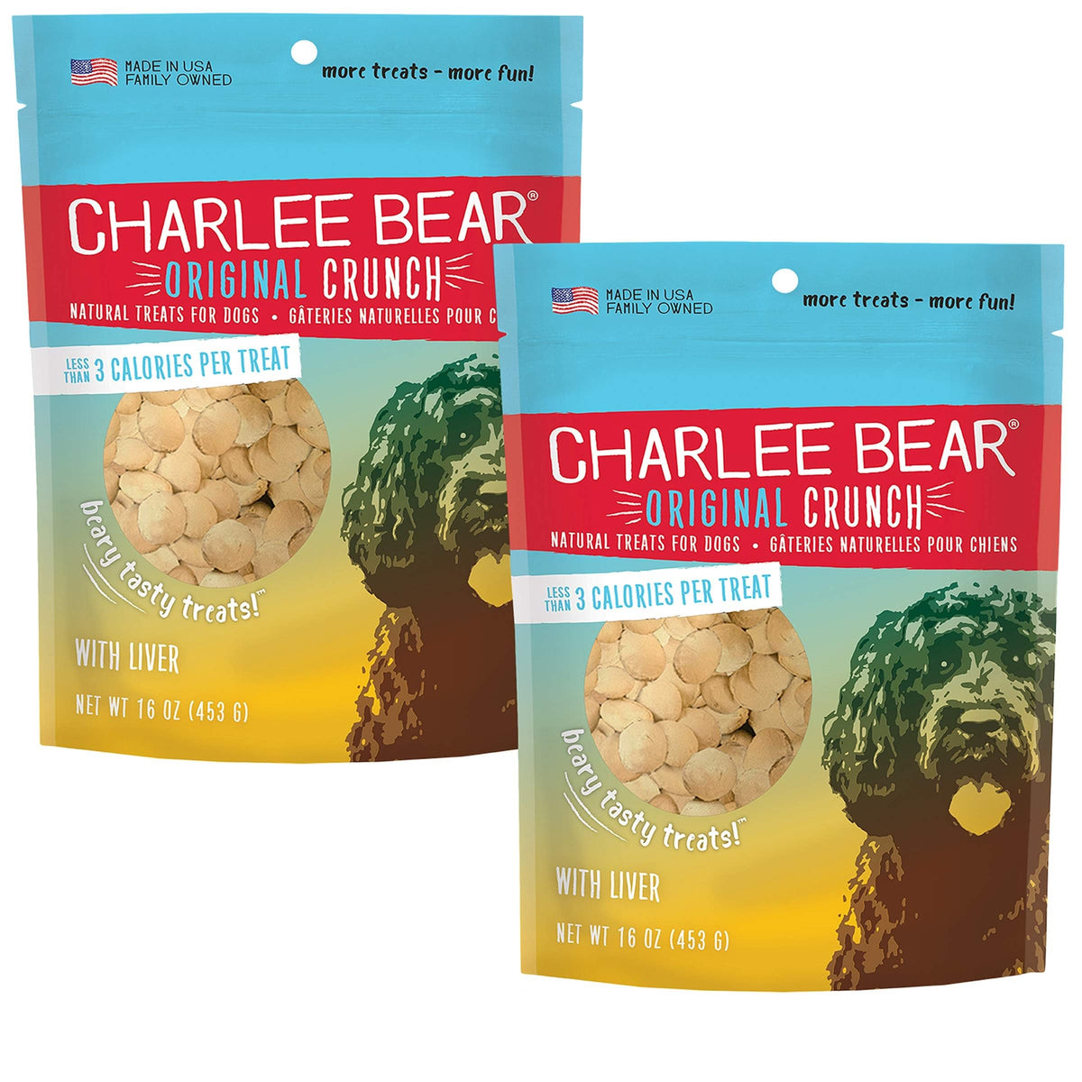 Charlee Bear Original Crunch With Liver Dog Treats, 16 Oz (2-Pack) - Made In The Usa Natural Training Treats For Dogs