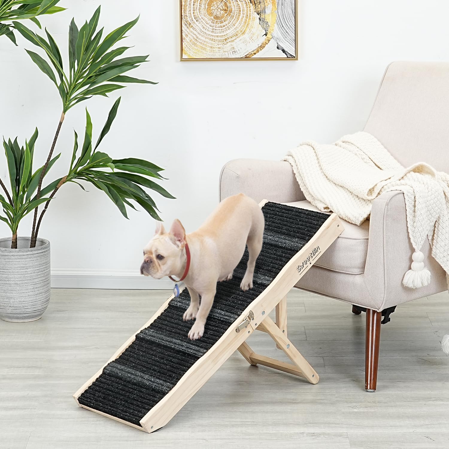 Dog Ramps For Couch - Only Small Dogs And Cats Use - Non-Slip, Sturdy Build Foldable Ramp - Wooden Portable Dog Ramp Perfect For