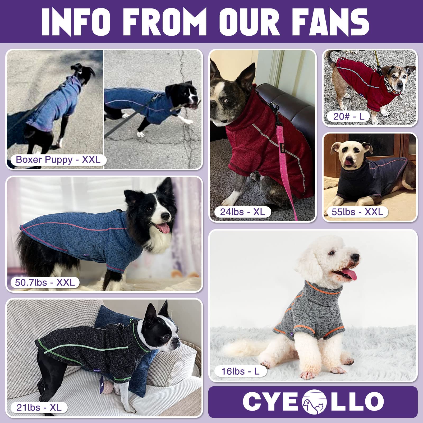 cyeollo Dog Sweater Jacket Fleece Reflective Dog Jackets with D Ring Lightweight Zipper Dog Winter Coats for Indoor and Outdoor