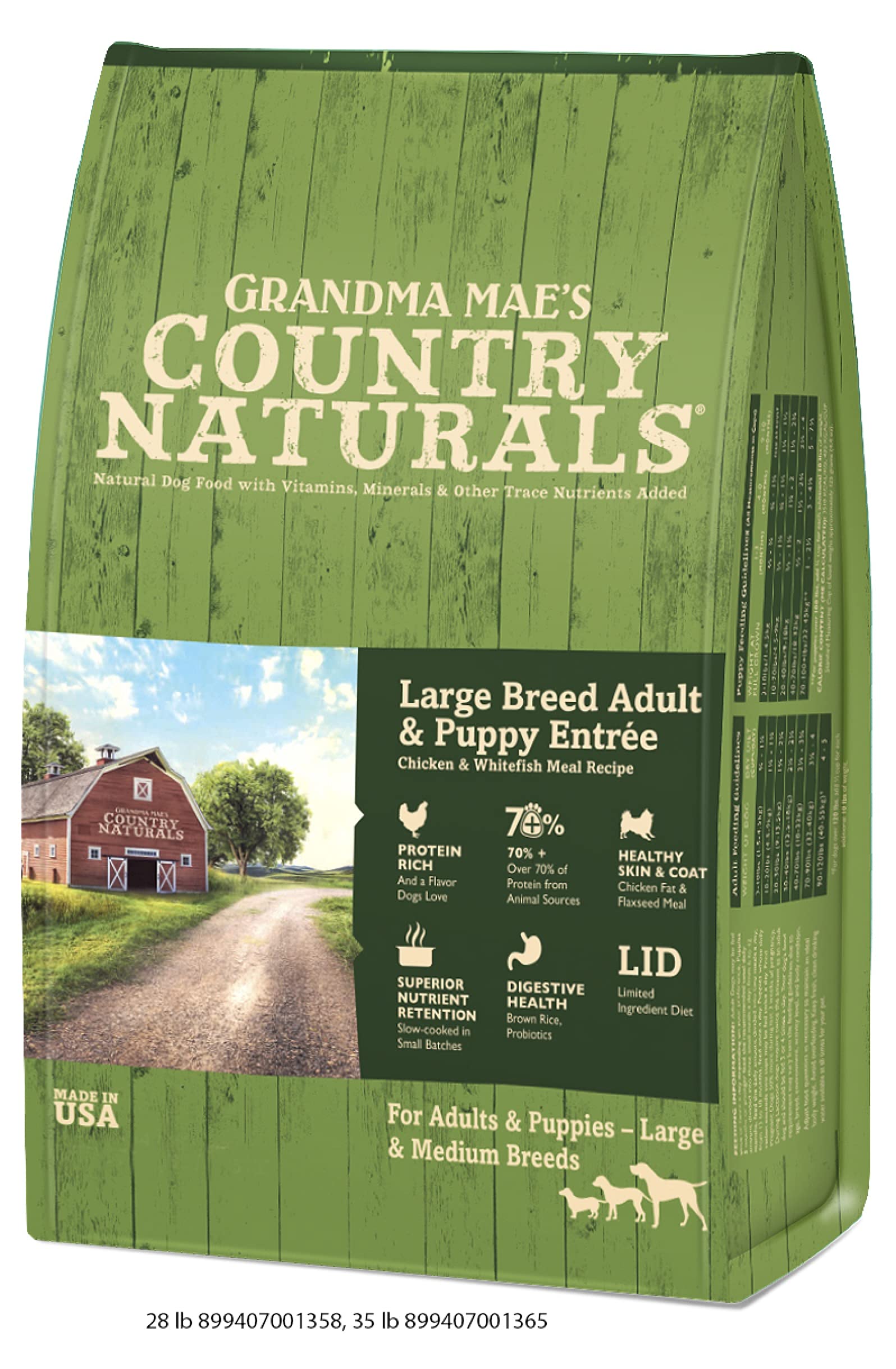 Grandma Maes Country Naturals Dry Dog Food, Large Breed Formula, Chicken, Fish & Brown Rice, Slow Cooked & Nutrient Dense, Made