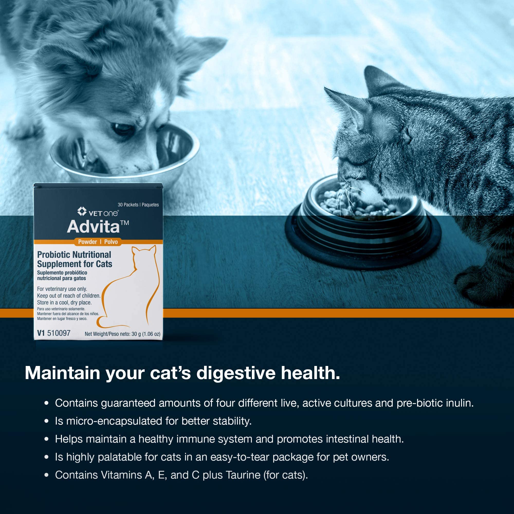 VetOne Advita Powder Probiotic Nutritional Supplement for Cats - 30 (1 gram) packets