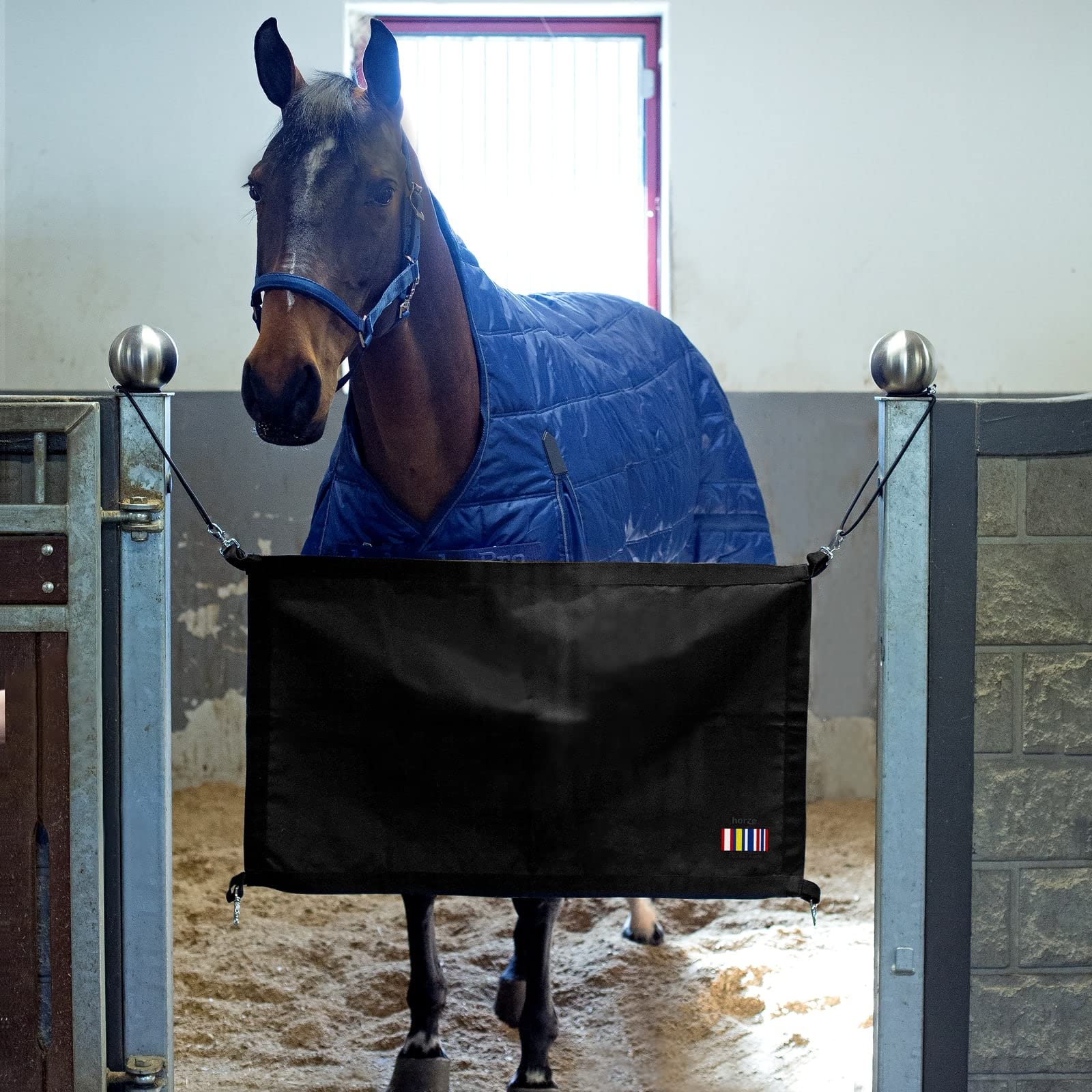 Horze Durable Polyester Horse Stall Guard With Adjustable Straps | Measures 40' X 24' - Black - One Size