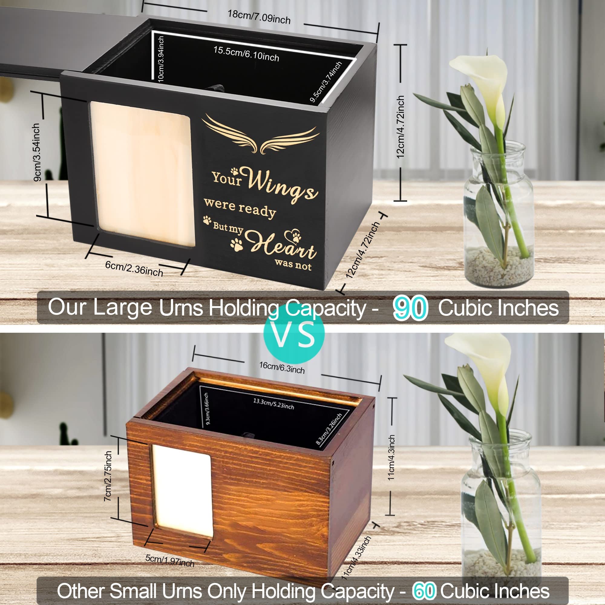 DGDCDV Large Wooden Pet Memorial Urn with Photo Frame - Black Flannel Lining for Dog or Cat Ashes