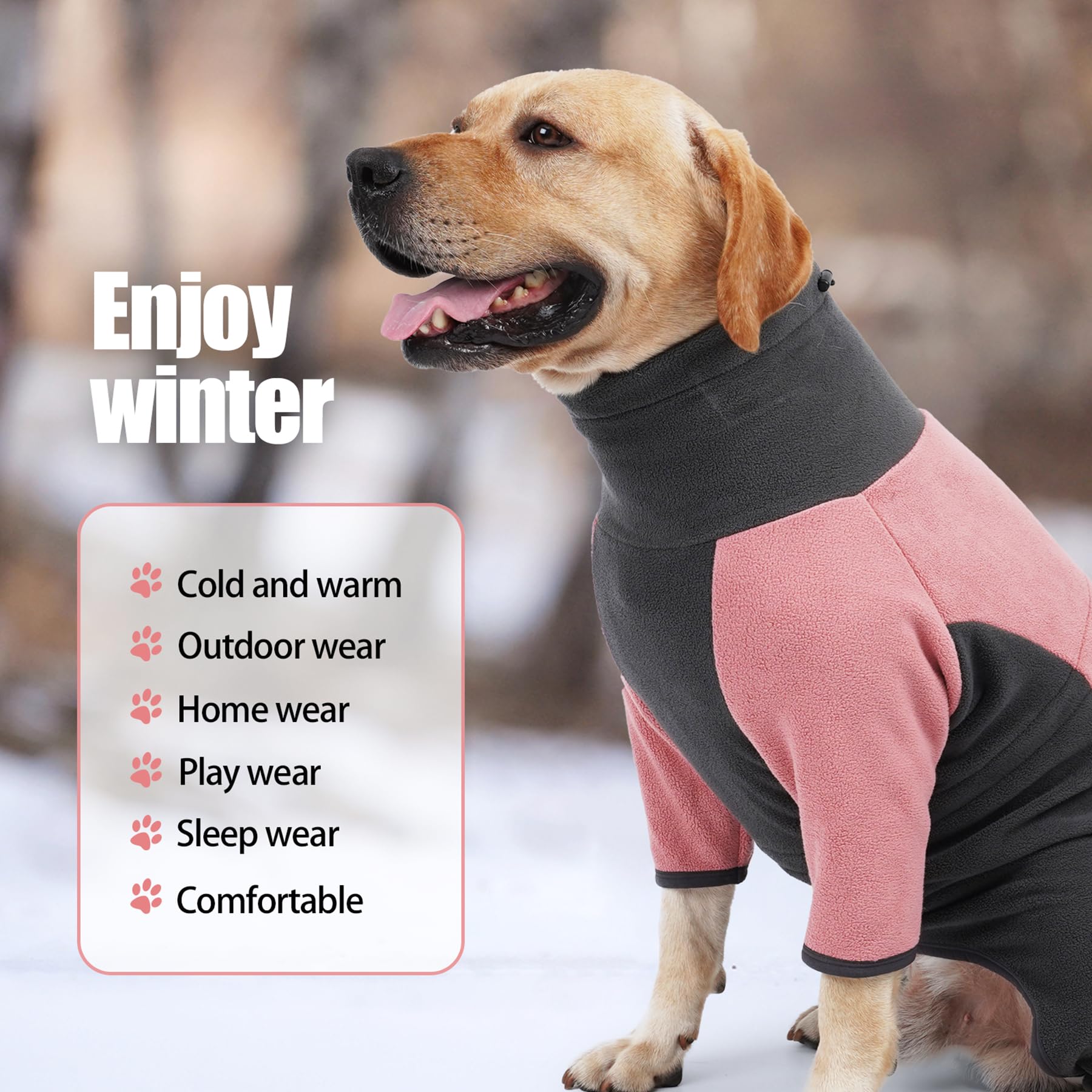 Pinellia Dog Winter Coat, Warm Fleece Dog Jacket, Windproof Dog Pullover Bodysuit, Fullbody Dog Pajamas Onesie, Cold Weather Clo
