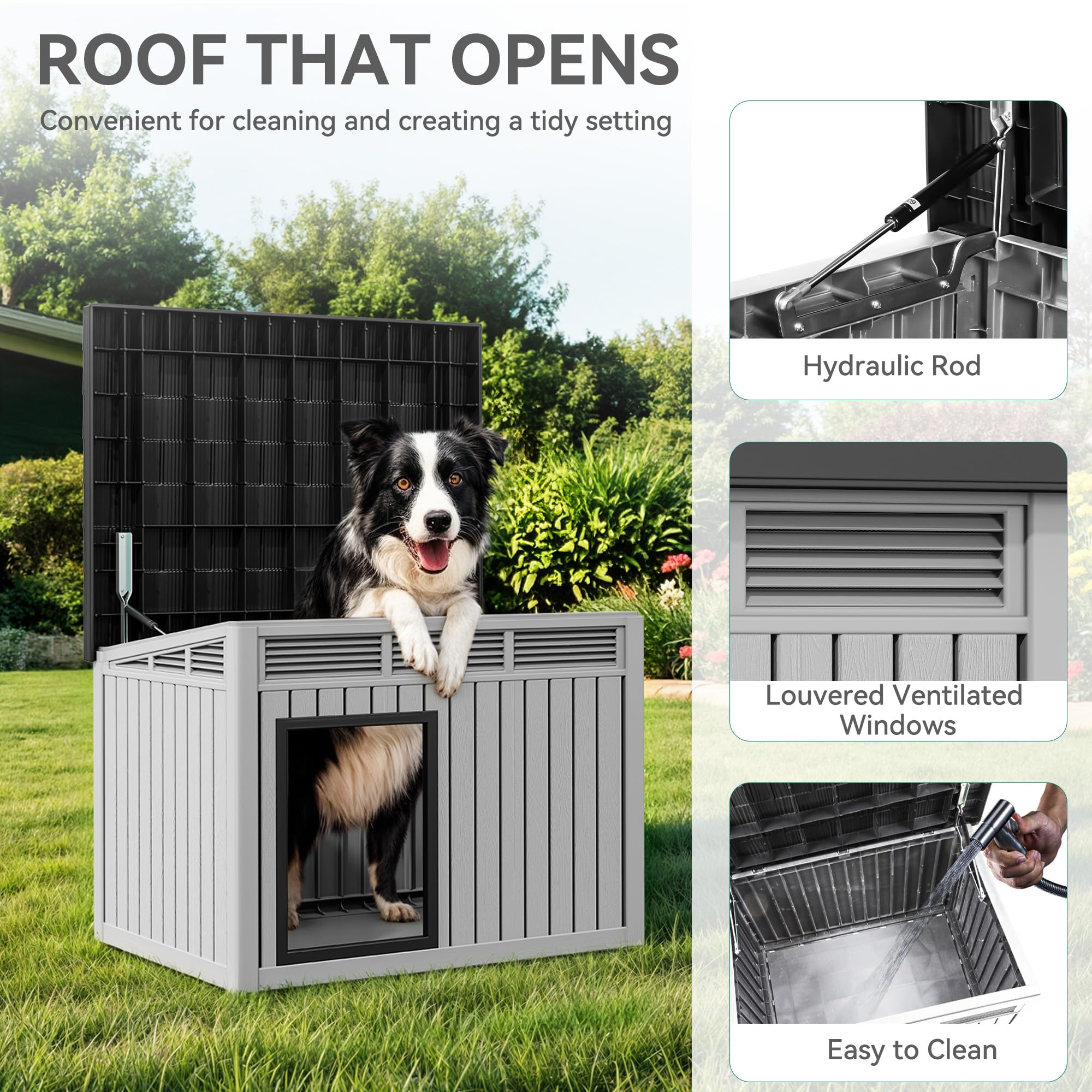 YITAHOME Plastic Dog House, Indoor & Outdoor Dog Kennel with Lift-Up Sloping Roof, Waterproof & Ventilated for Small to Medium D