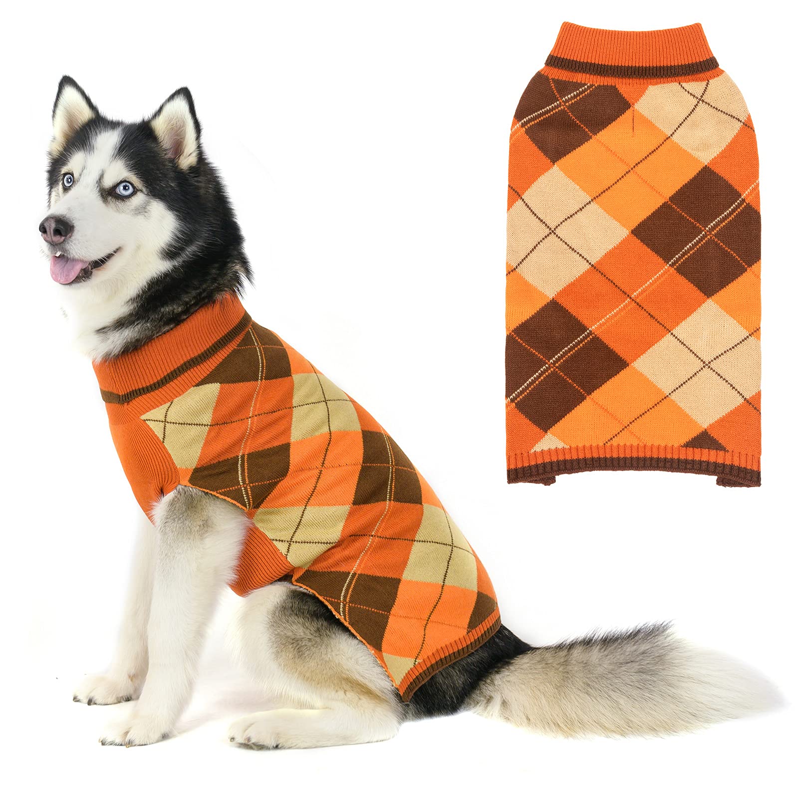 KOOLTAIL Dog Sweater Pet Knitted Clothes - Classic Plaid Pullover Turtleneck Fall Thanksgiving Dog Sweaters with Leash Hole, Thi
