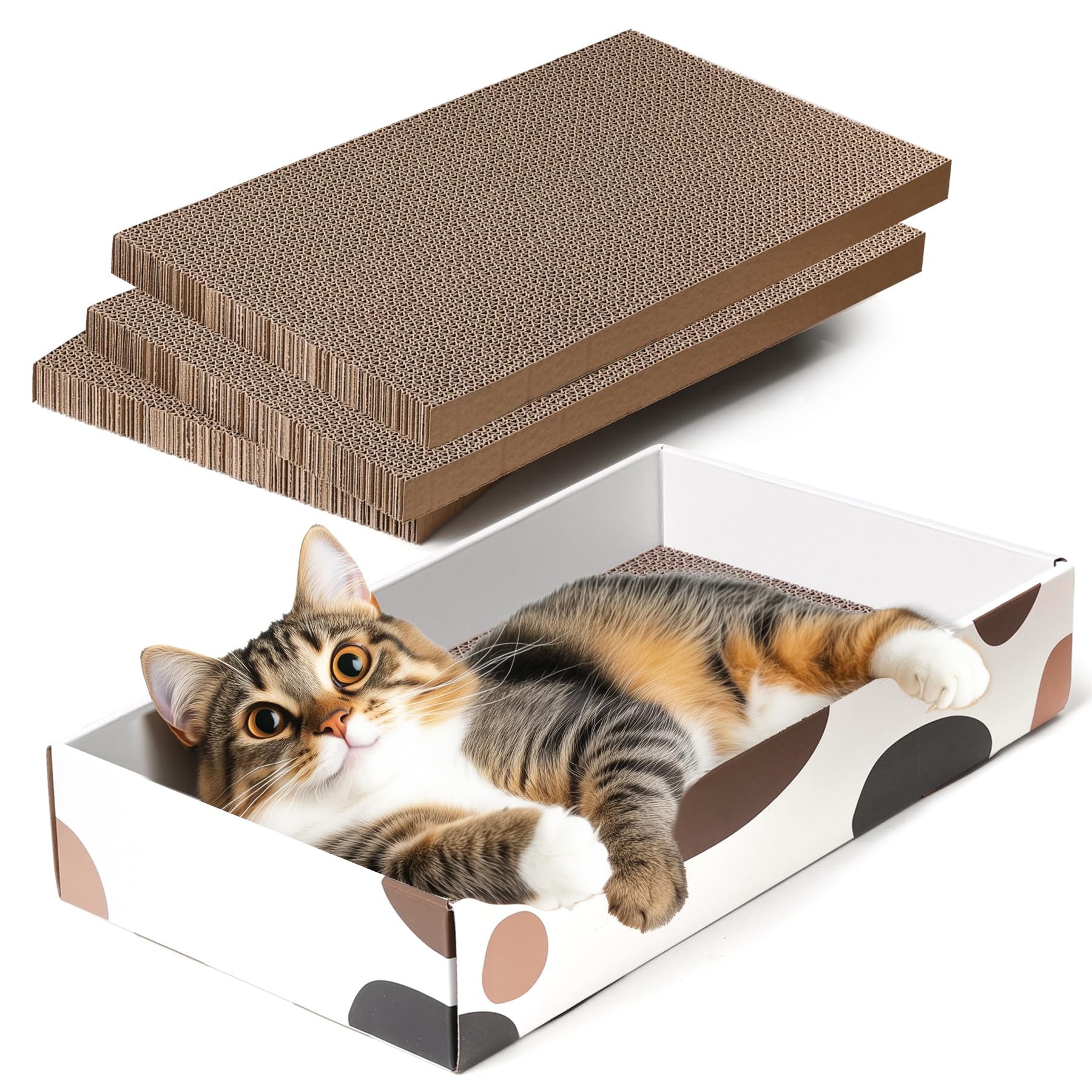 Comsaf Cat Scratcher Carboard Refill Box With 3 Pieces 17'X10' Board, Kitty Cat Scratching Pad Recycle Corrugate Scratcher Cat Scratch Lounge Long Lasting Reversable