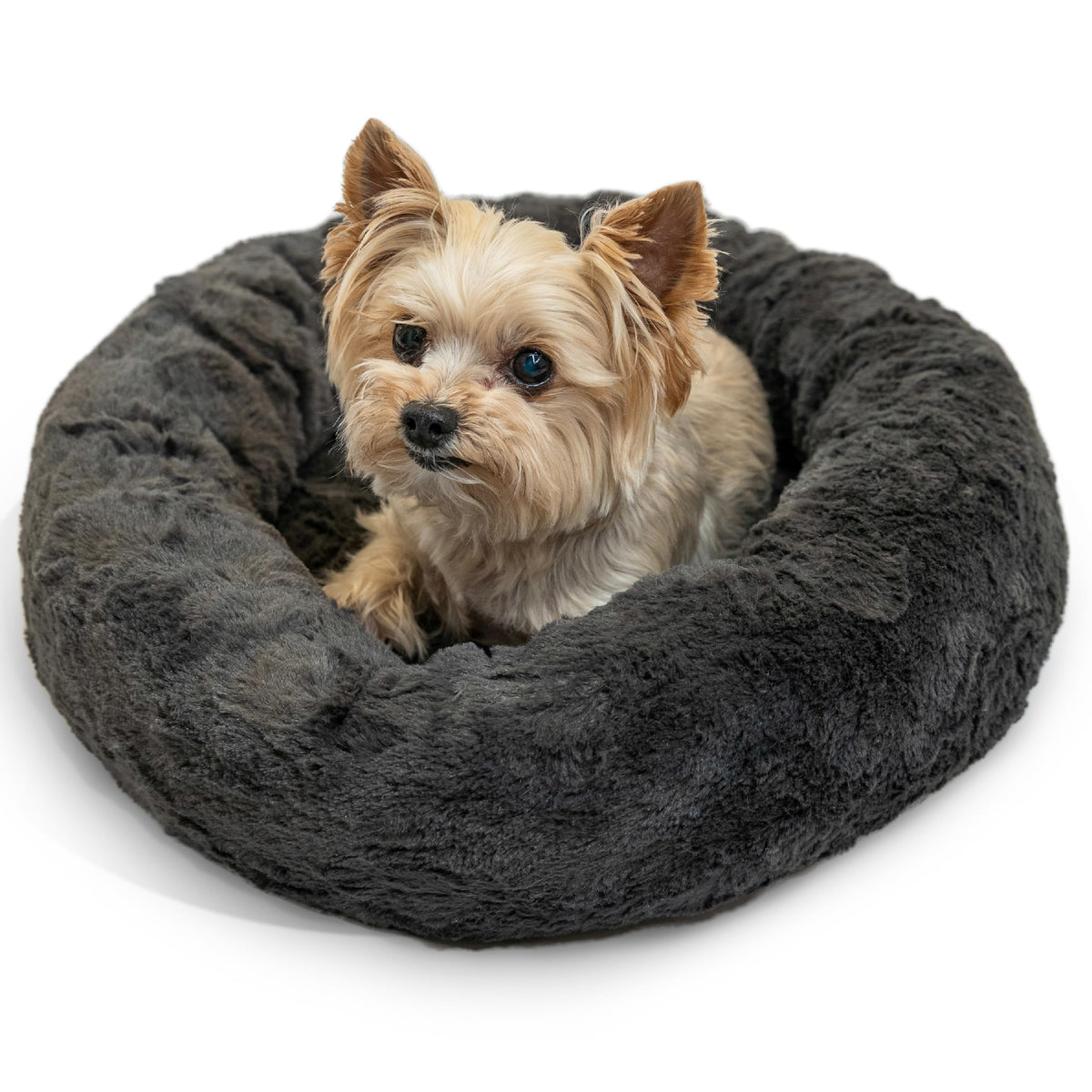 Best Friends By Sheri The Original Calming Donut Dog And Cat Bed In Shag Fur, Mink Dark Gray, Extra Small, 18X18