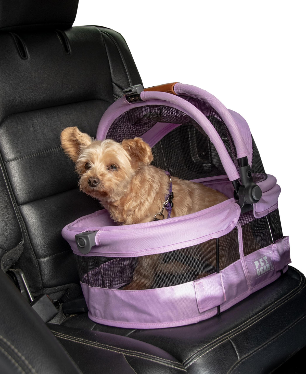 Pet Gear No-Zip View 360 Ultra Lite Pet Safety Carrier & Car Seat For Small Dogs & Cats Push Button Entry, 15'', Larkspur,View 3