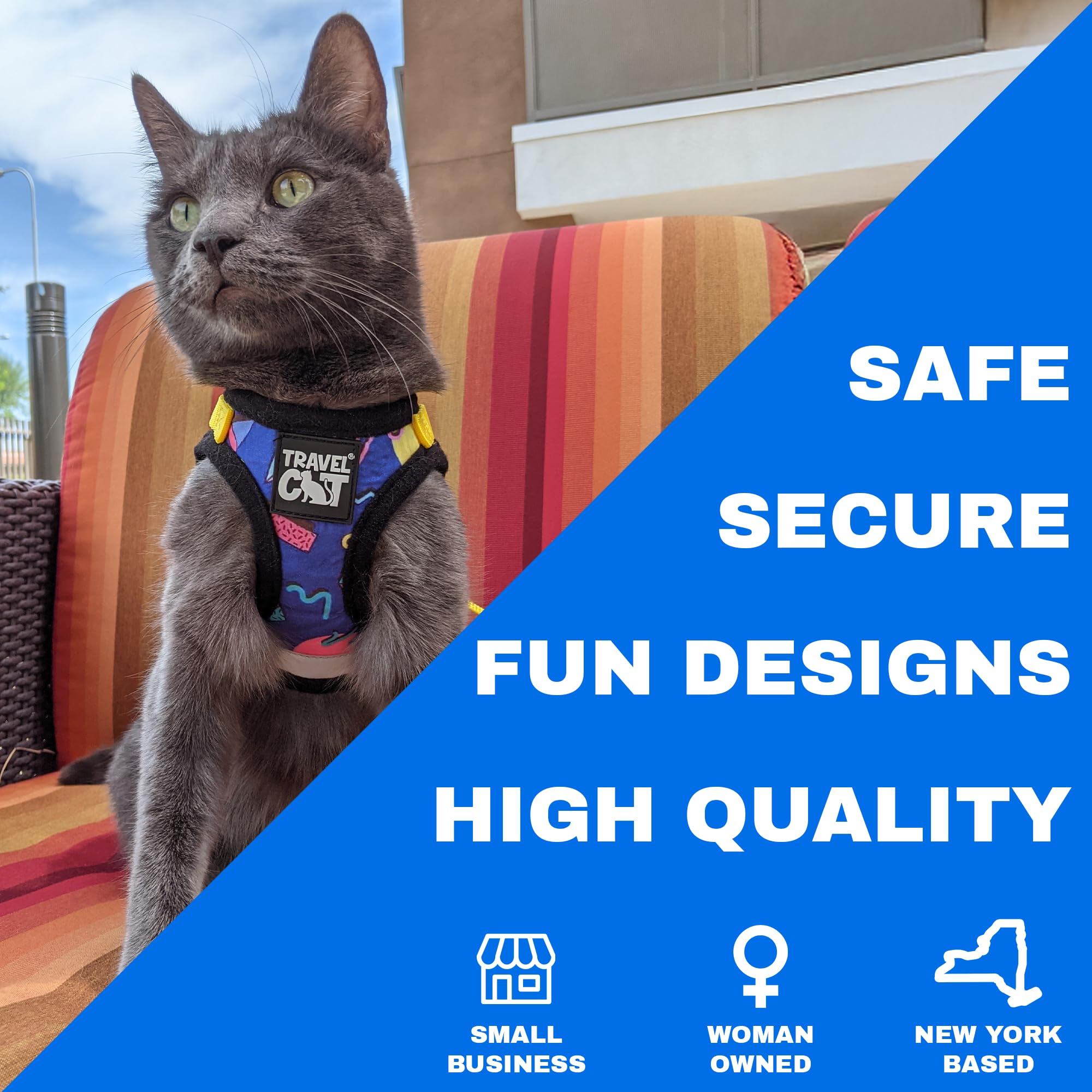 Travel Cat Harness And Leash Set - Adjustable Comfort Fit Mesh Vest Harnesses With Reflective Strap - Snug Fit Harness For Cats, Kitten For Outdoor Walking, Groovy, Medium (Chest 15-17.3 Inch)