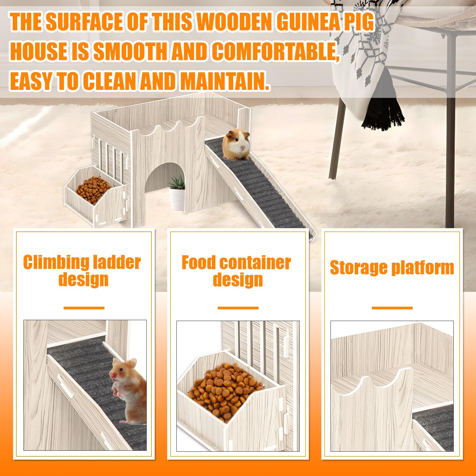 Guinea Pig Hideout House, Wooden Guinea Pig Castle With Feeding Basin, Guinea Pig Toys Accessories For Chinchilla Hamster Hedgeh