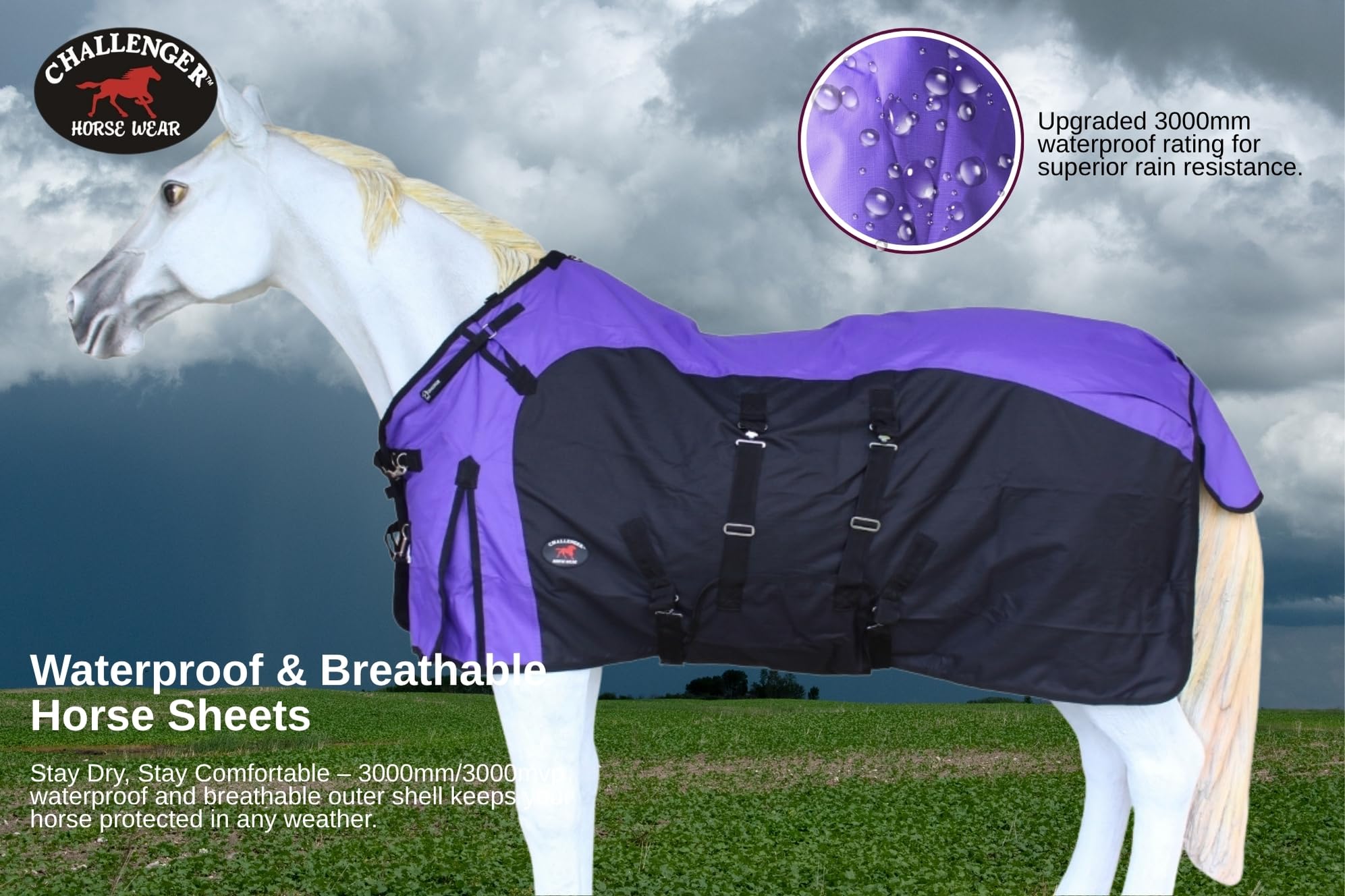 Challenger 70'' 1200D Turnout Waterproof Fleece Lined Medium Winter Blanket Sheet 384Lg