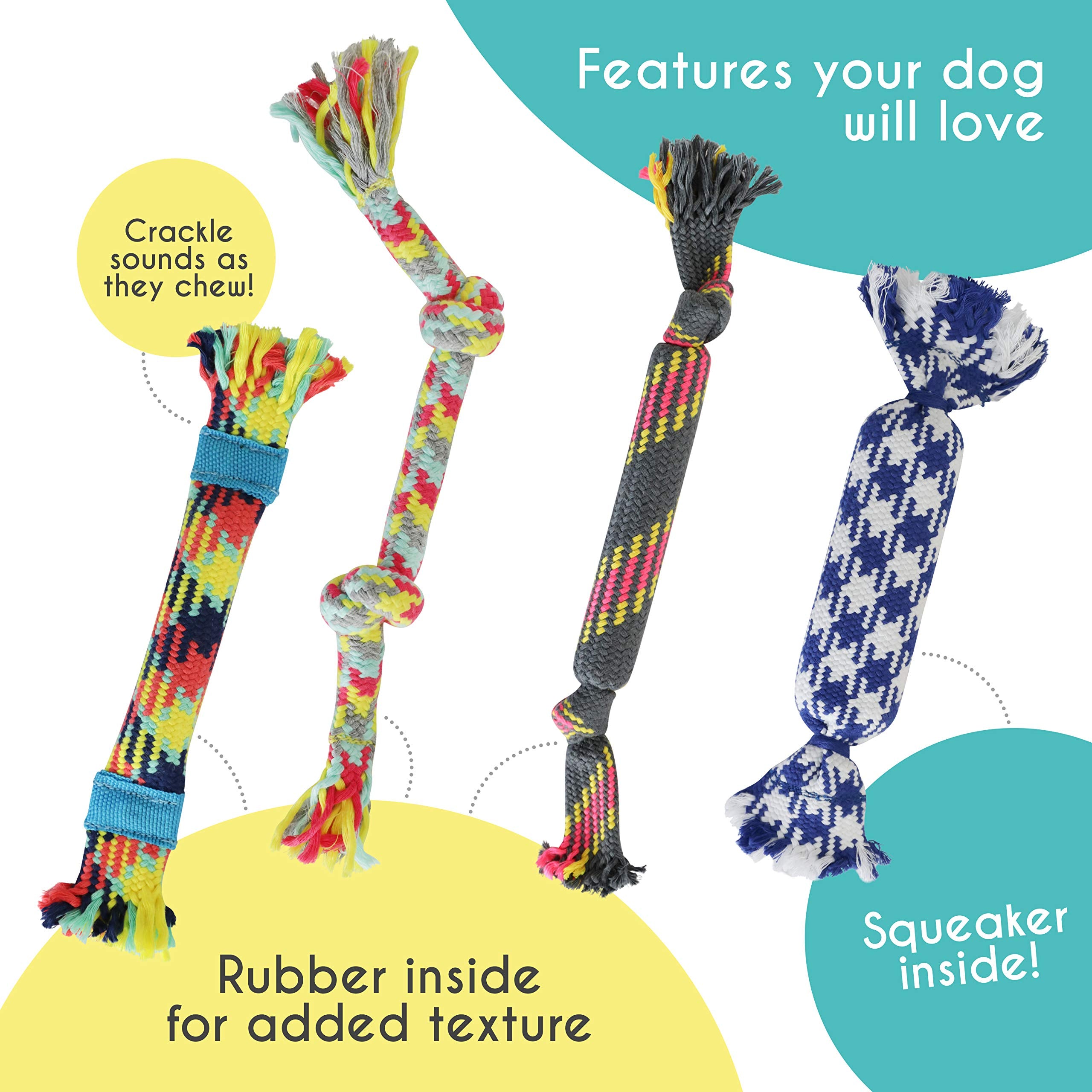 Rocket & Rex 4-Pack Dog Rope Toys | Small Breeds And Puppies | Puppy Rope Toy And Rope Toys For Small Dogs | Rope Toy Set With R