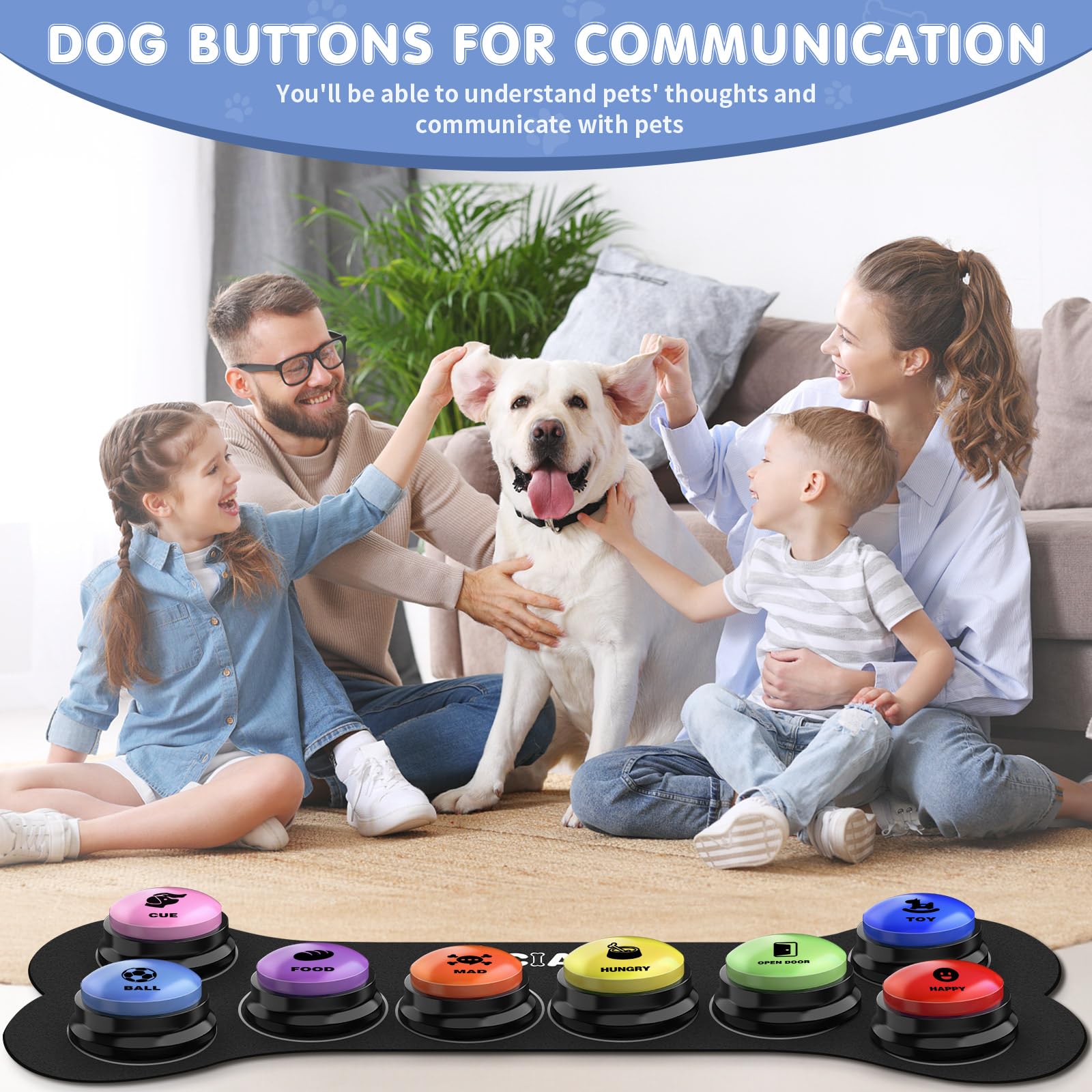 Dciaer Dog Buttons For Communication, 8 Pcs Dog Talking Button Set,30 Seconds Recordable Pet Training Buzzer,With Training Manua