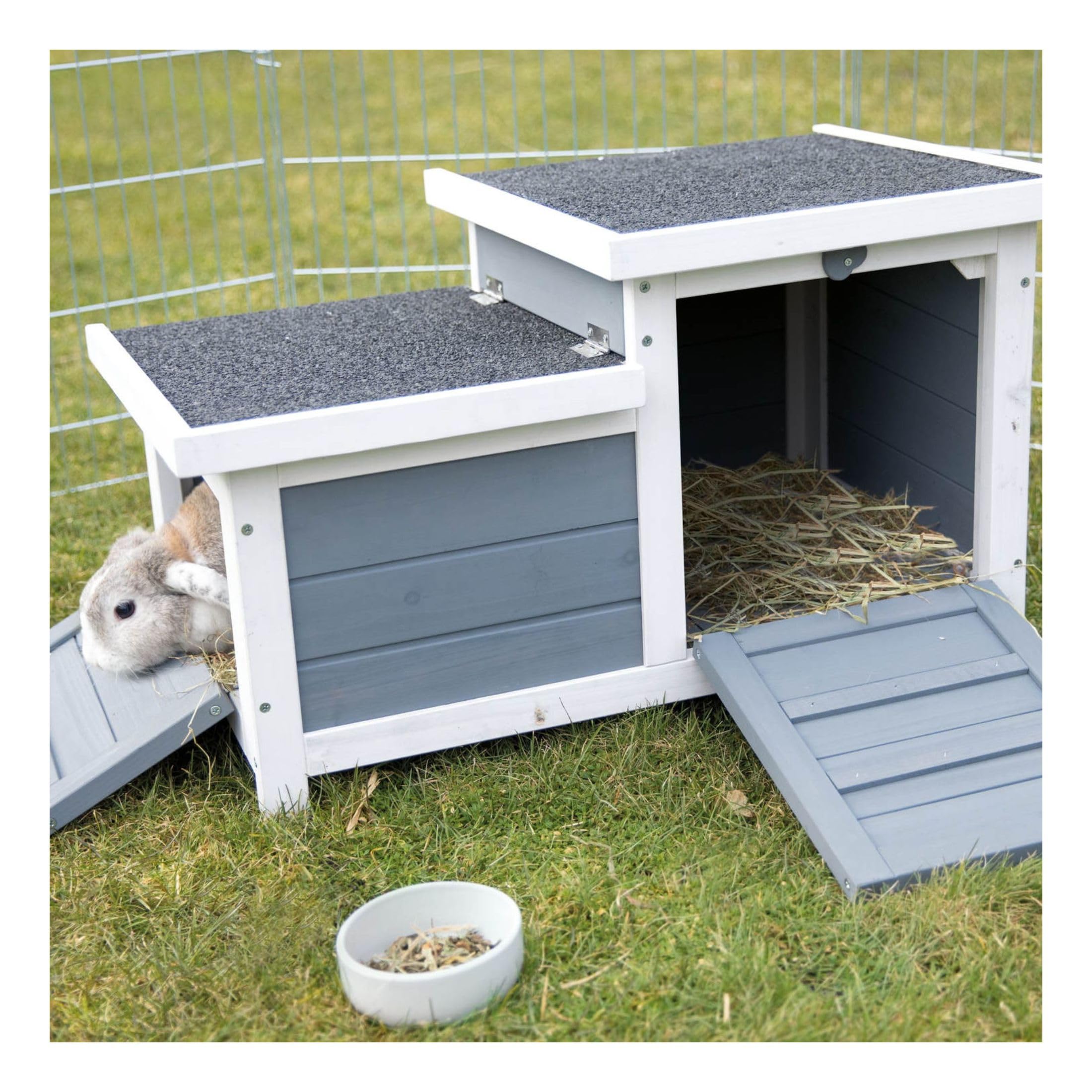 Trixie Small Pet House, Wooden Outdoor Shelter, Weatherproof Pet Home, Ideal For Cats, Rabbits, Bunnies, Guinea Pigs, Gray