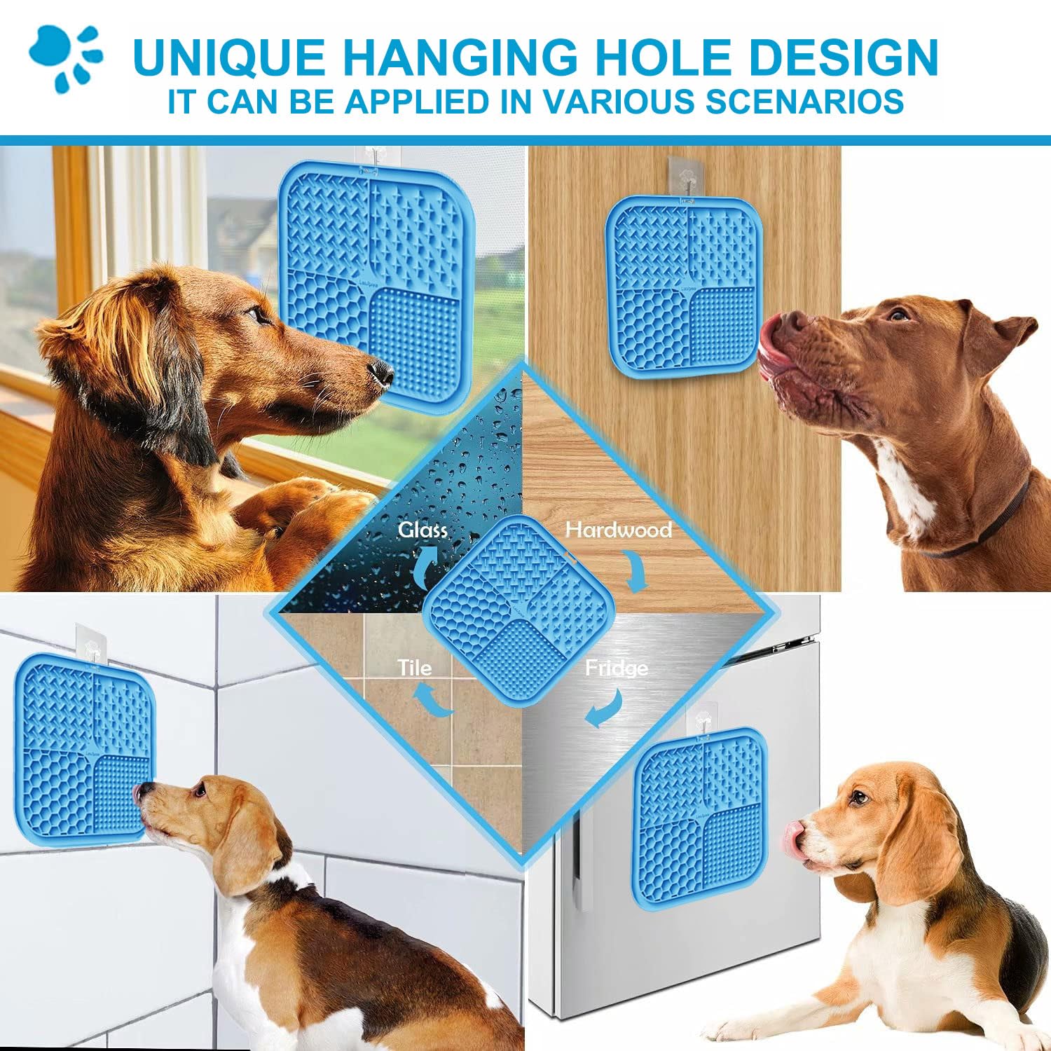 Lesipee Licking Mat For Dogs & Cats 2 Pack, Slow Feeder Lick Pat, Anxiety Relief Dog Toys Feeding Mat For Butter Yogurt Peanut,