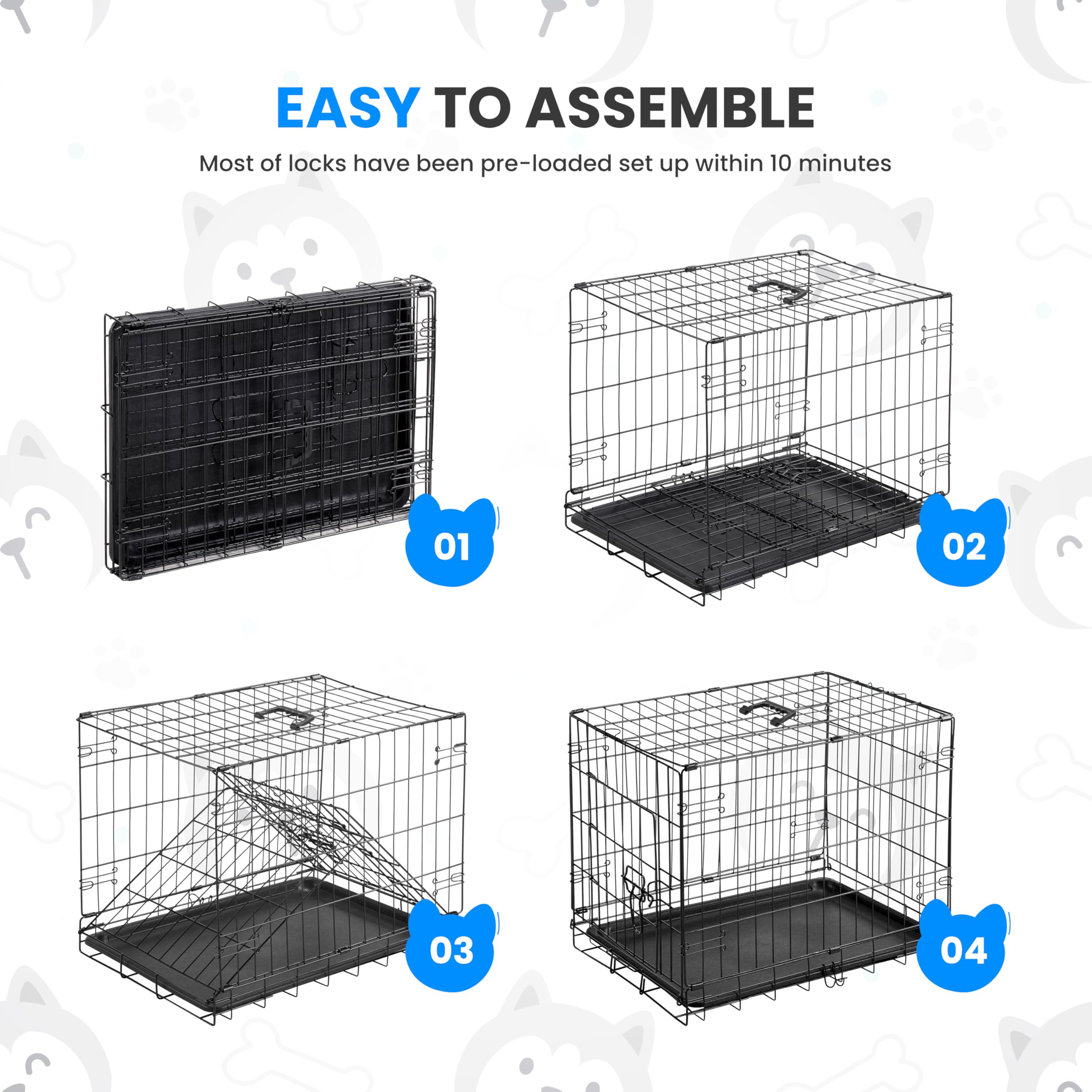 Simple Deluxe 24-Inch Dog Crate - Durable Metal Wire Cage, Foldable, Black, with Leak-Proof Tray for Indoor/Outdoor Use