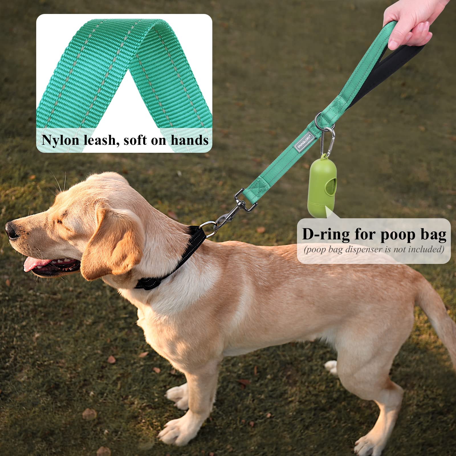 Vivaglory Short Dog Leash For Medium & Large Dogs, 18Inch, Green