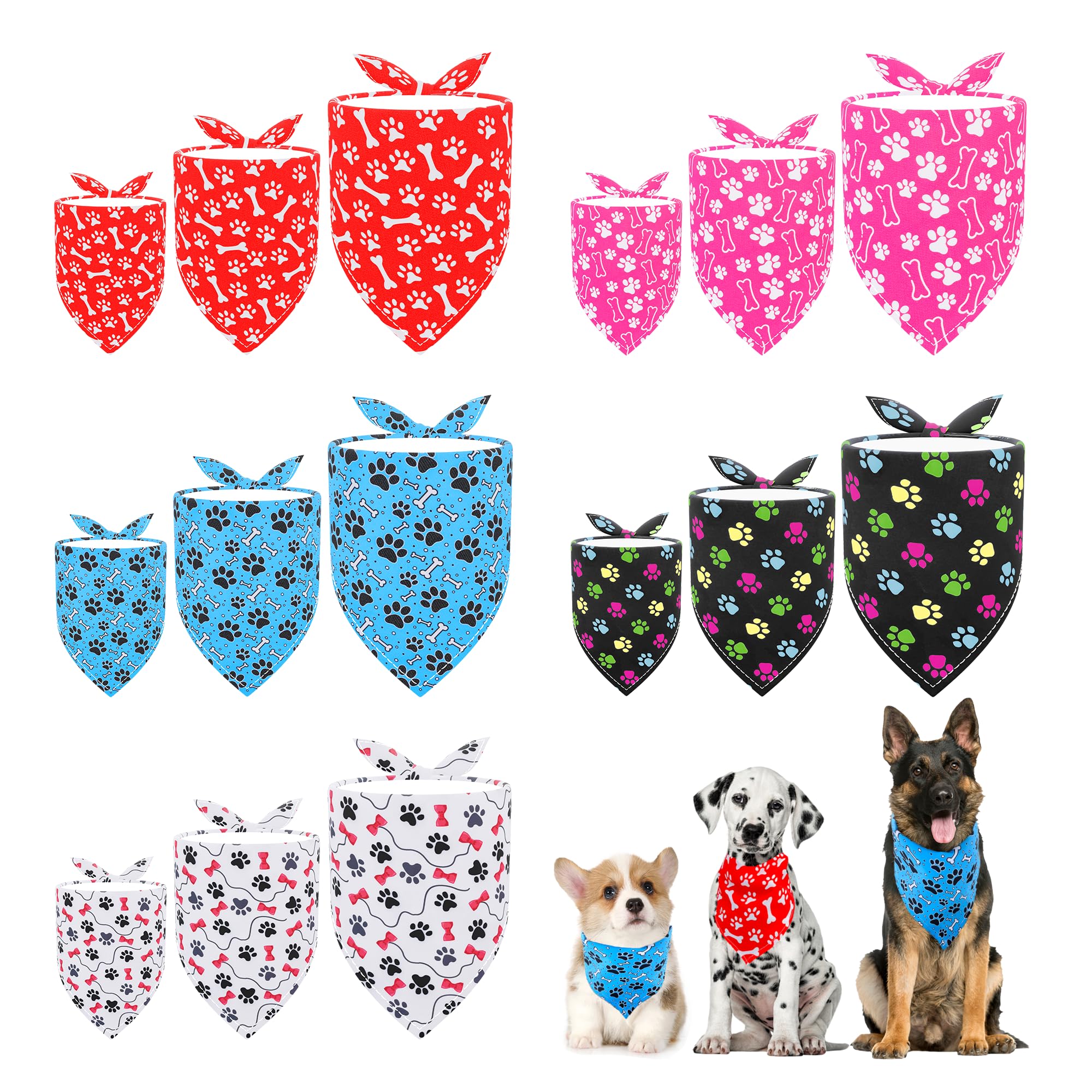 Pet Show 15 Pack Paw Pattern Dog Bandanas Bulk Large Medium Small 3 Mixed Sizes Bone Dogs Head Scarves Puppy Triangle Bibs Suit 