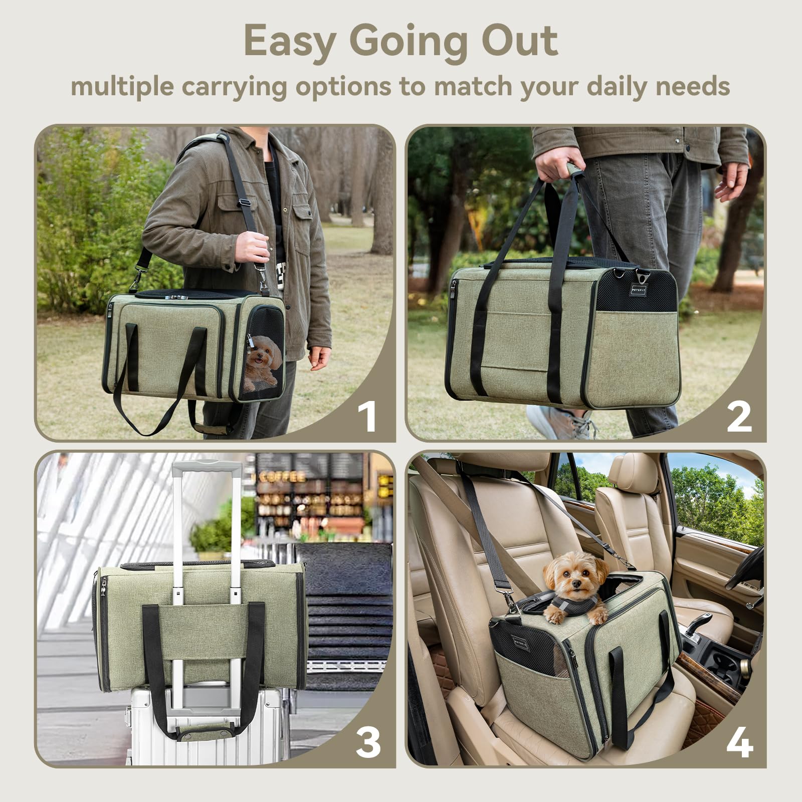 Petsfit Expandable Cat Carrier Dog Carrier,Airline Approved Soft-Sided Portable Pet Travel Washable Carrier For Kittens,Puppies,