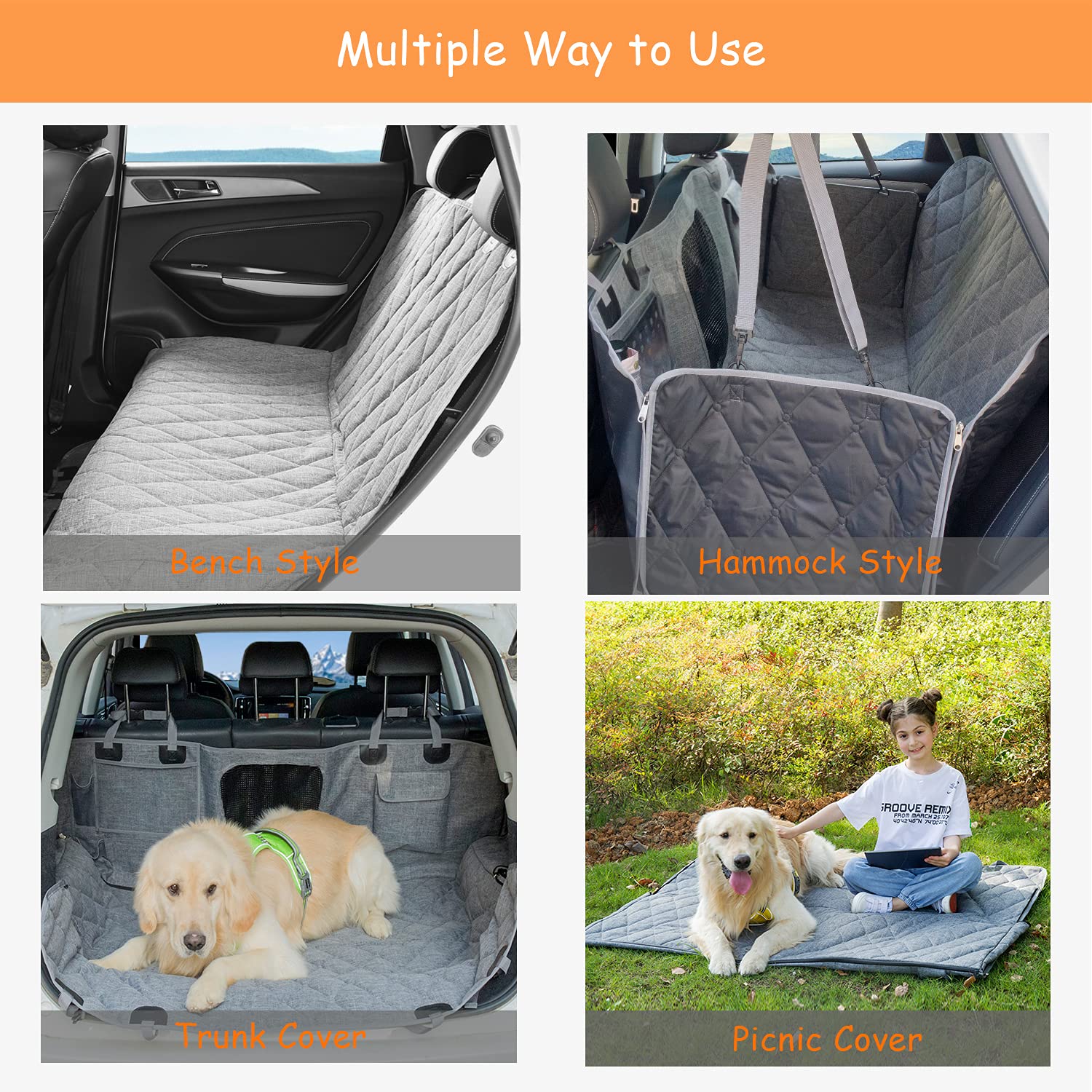Hanjo Pets Car Dog Cover Back Seat - Car Hammock For Dogs Waterproof - Dog Car Seat Cover For Backseat With Mesh Window Multiple Pockets For Car/Suv Nonslip Rubber Back Washable