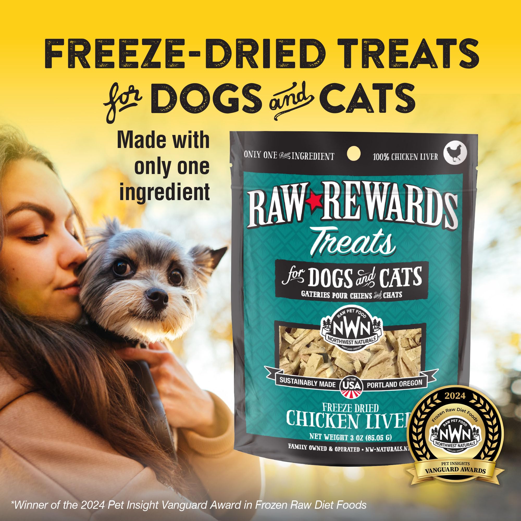 Northwest Naturals Raw Rewards Freeze-Dried Chicken Liver Treats for Dogs and Cats - Bite-Sized Pieces - Healthy, 1 Ingredient,