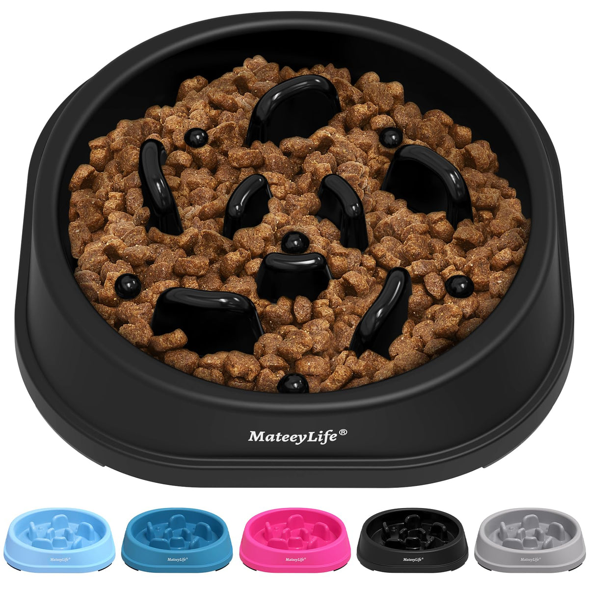 Mateeylife Small Slow Feeder Cat Bowls, Anti-Choking Puzzle Cat Food Bowls, Non Slip Interactive Dog Feeding Bowls Slow Down Eating, Bloat Stop Maze Cat Dishes Dog Feeder For Small Breeds 1 Cup Black