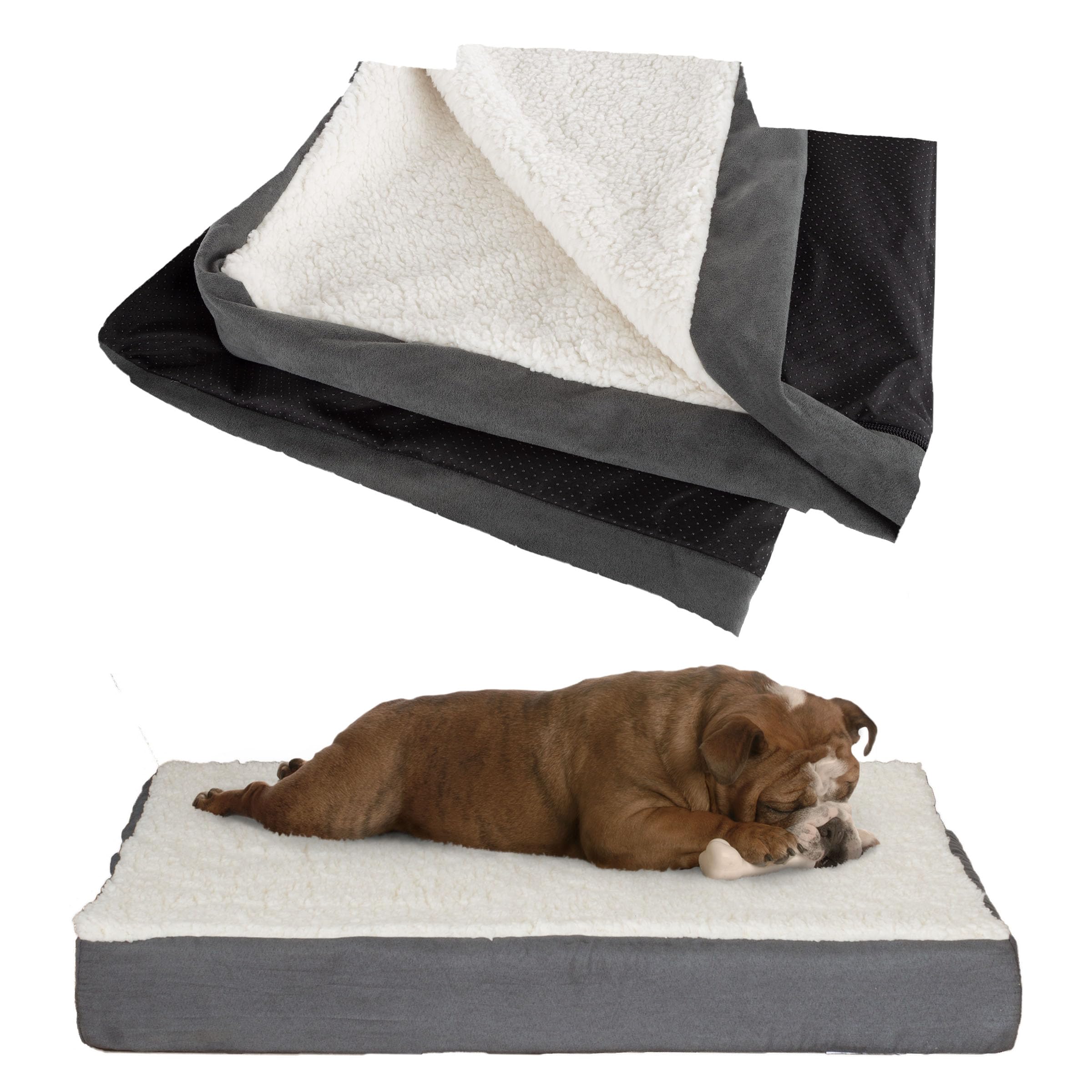 Petmaker Dog Bed Replacement Cover ? Pet Duvet With Sherpa Top, Non-Slip Bottom, Gray Micro Suede -Dog Bed Washable Removable Co