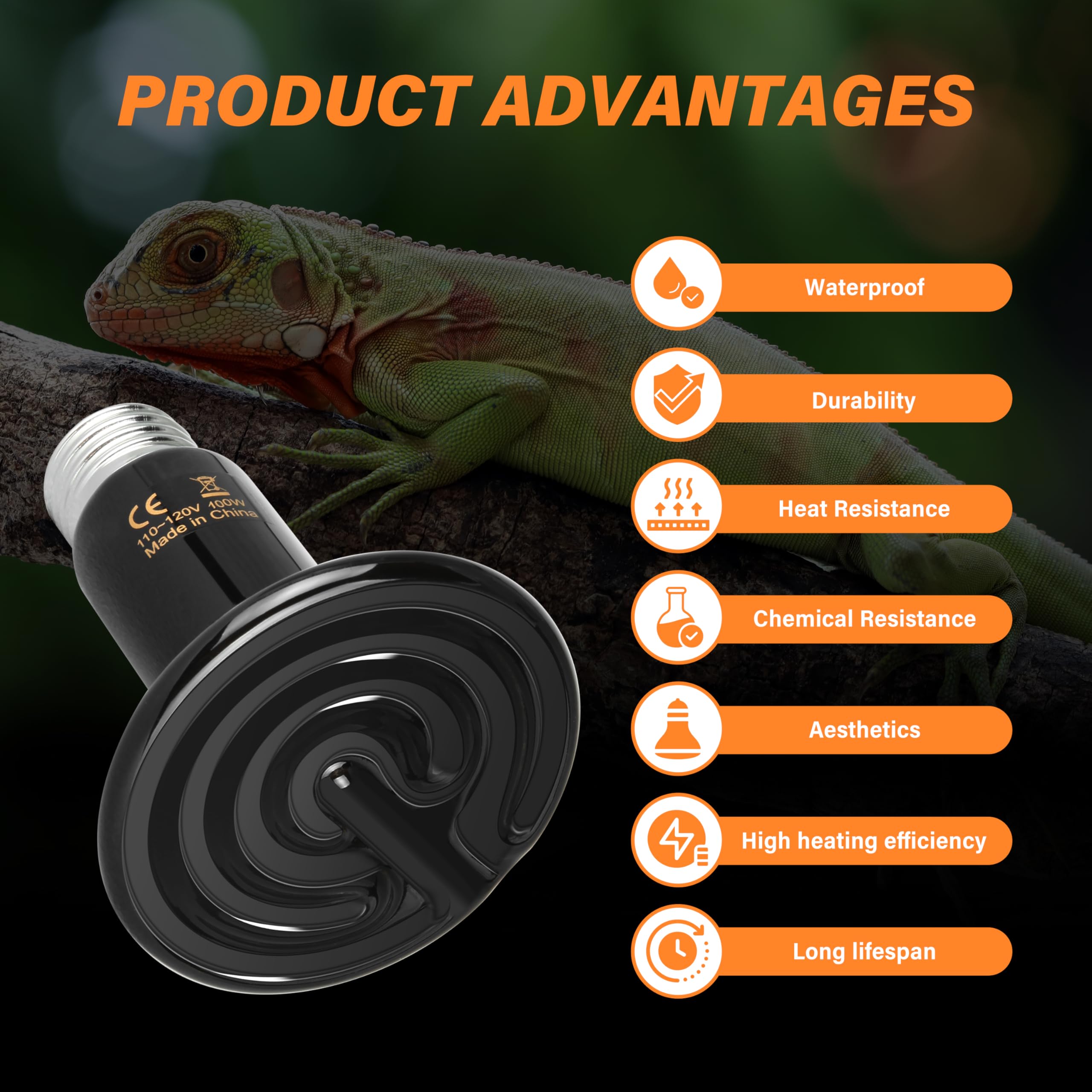 Simple Deluxe 100W Ceramic Heat Emitter 2 Pack Reptile Heat Lamp No Light Emitting Heat Bulbs for Amphibian Terrarium, Bearded D