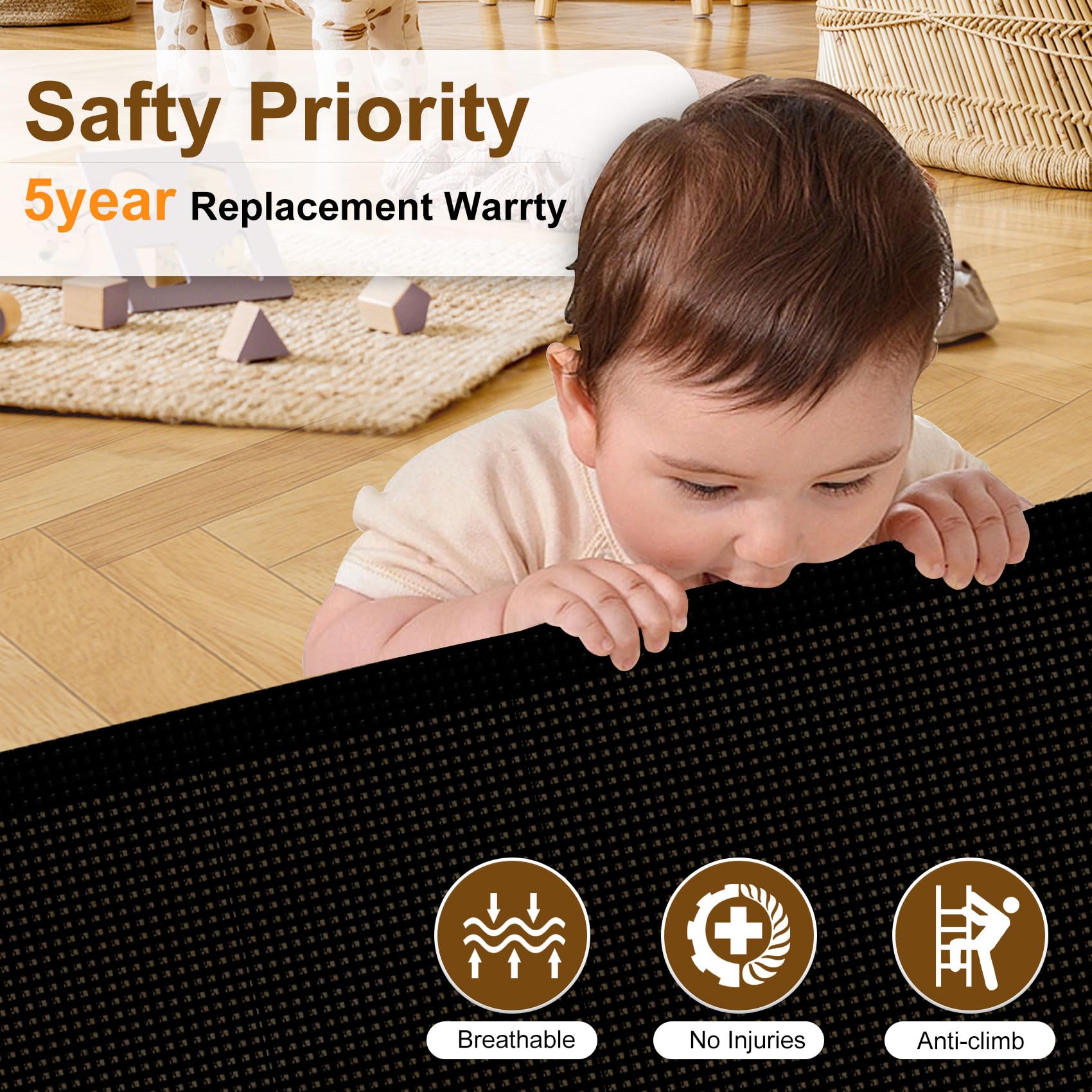 Miumoon Upgrade 71' Retractable Baby Gates With Reinforced Strip Design To Prevent Crawling Through, 48' Tall Retractable Gate For Baby And Pet, 6 Ft Baby Gates For Stairs, Doorways, Hallways(Black)