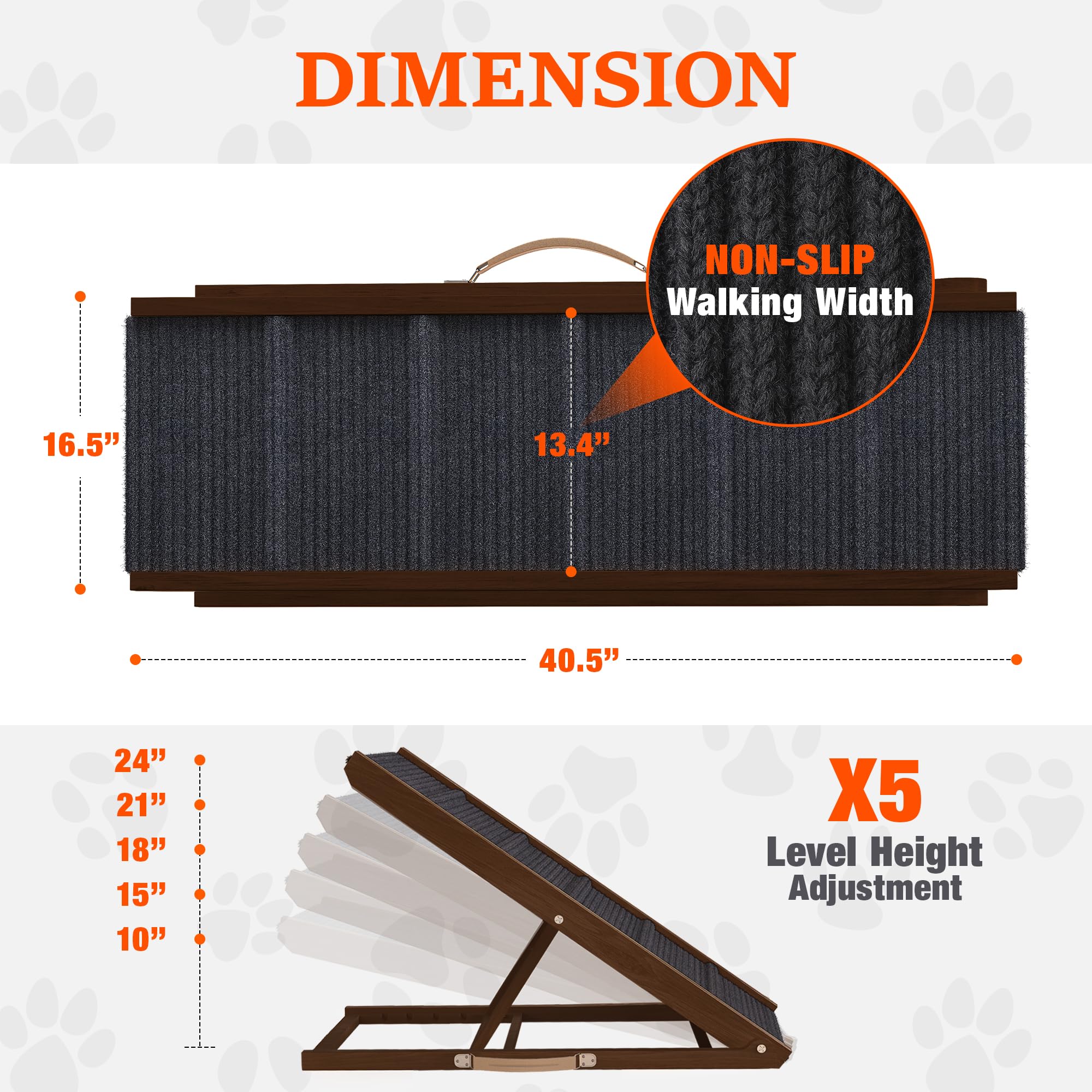 Pathosio Dog Ramps For Bed Portable Dog Ramp For Couch, Folding Dog Ramp For All Breeds Real Wooden Ramp For Dogs To Get On Bed,