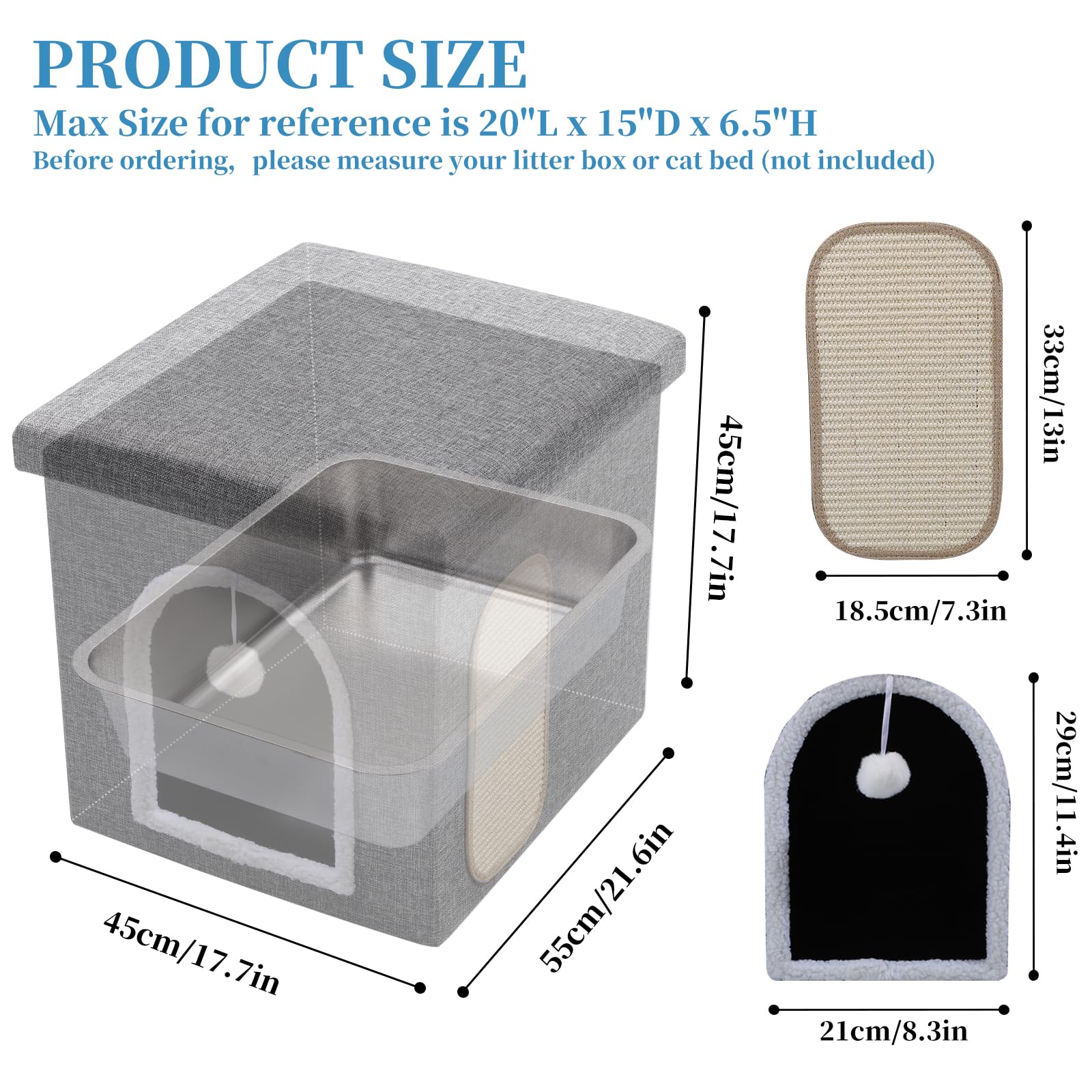Cat Litter Box Enclosure Furniture, Foldable Hidden Litter Box With Mesh Storage Bag, Litter Box Furniture With Waterproof Insid