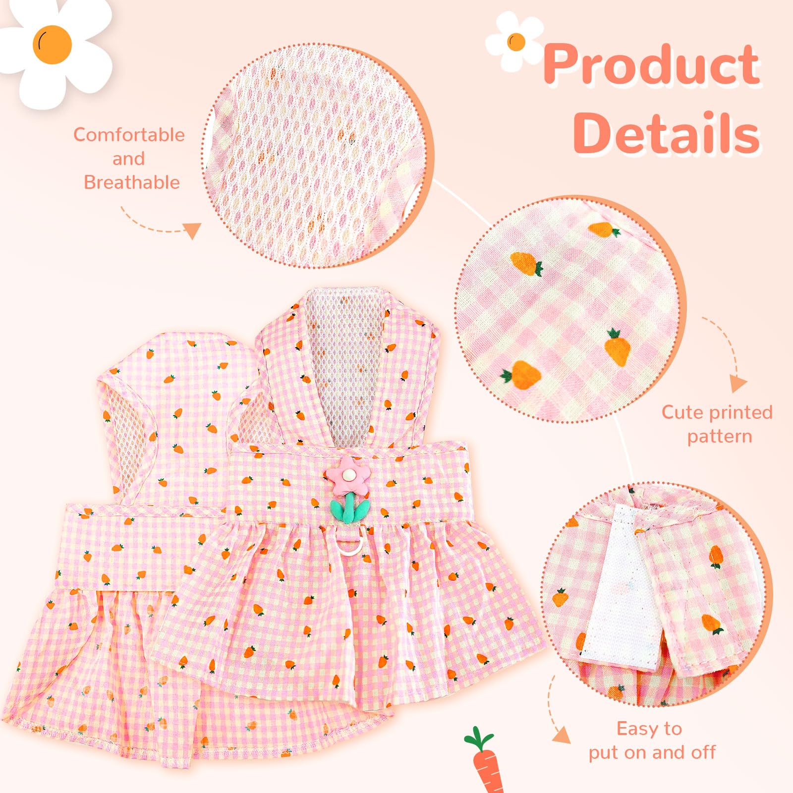 Xgdmeil Cute Floral Small Dog Dress With D-Ring Plaid Princess Girl Dog Harness Dress Spring Summer Breathable Pet Puppy Clothes