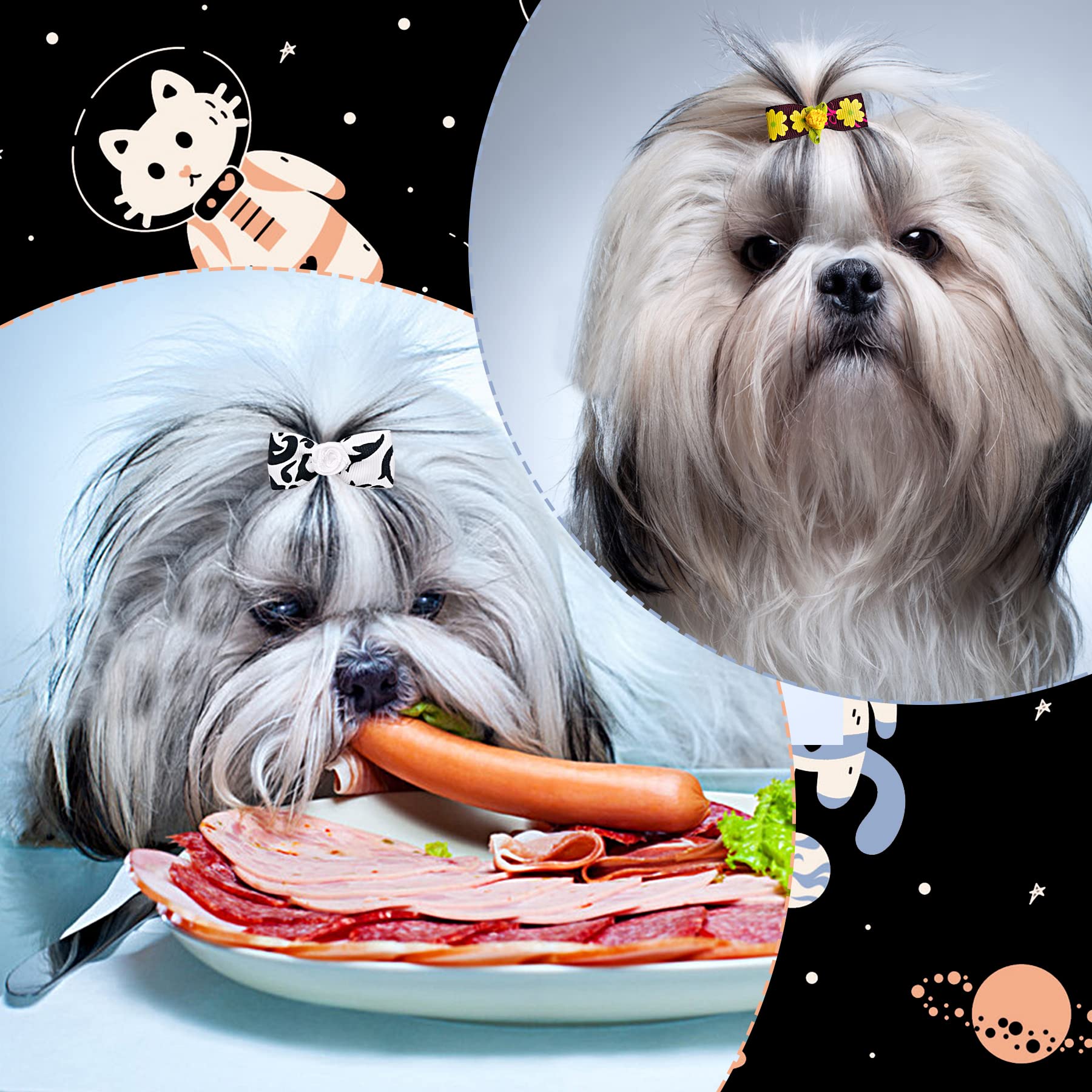 Jpgdn 30Pcs/15Pairs Black Dog Hair Bows With Rubber Bands Puppy Hair Bowknot Top Knot Elastic For Girl Female Doggy Cat Rabbit Poodle Pet Animal Grooming Accessories Attachment