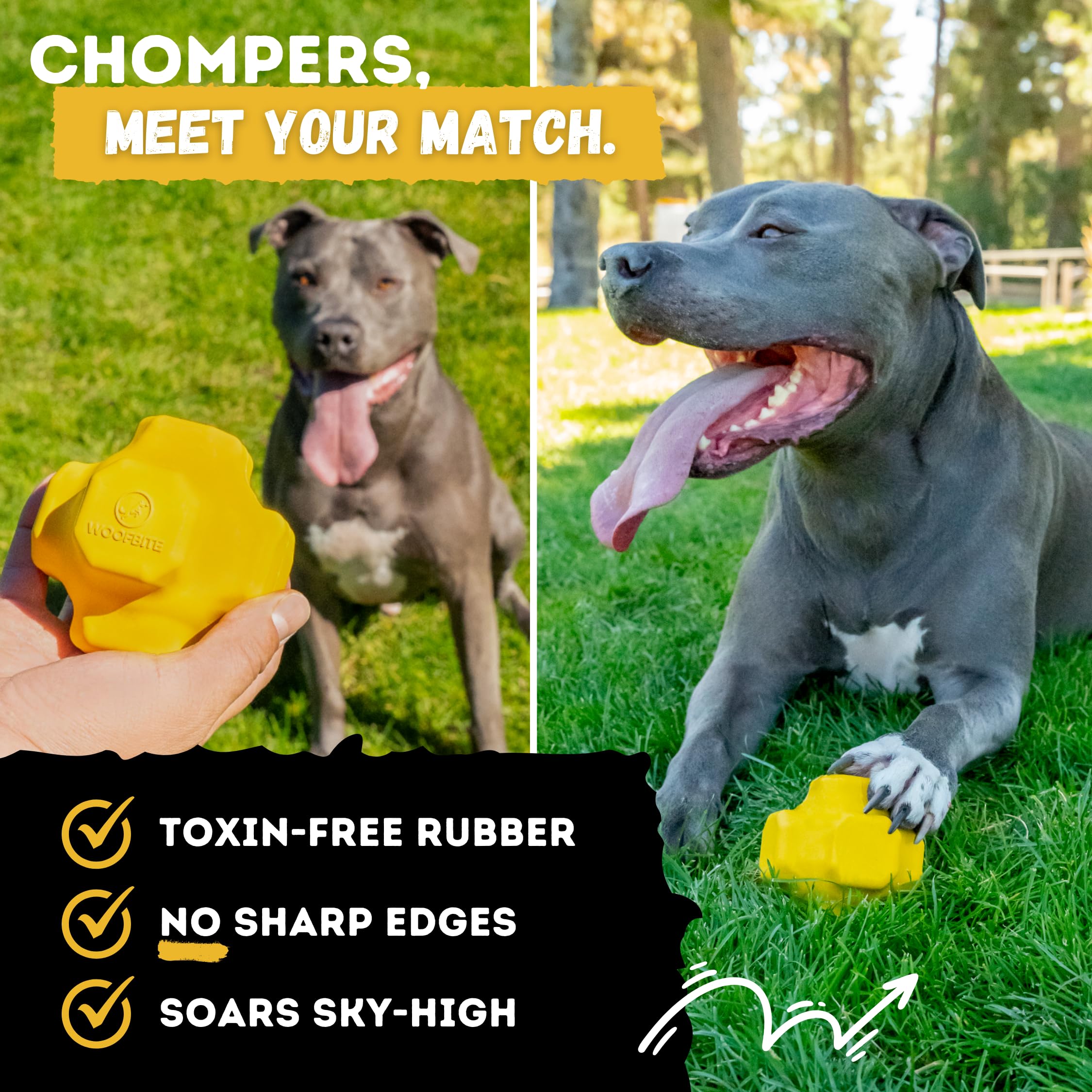WoofBite Indestructible Jumping Jack Dog Chew Toy - Durable Natural Rubber, Safe for Aggressive Chewers, 4.5” Interactive Fetch Toy