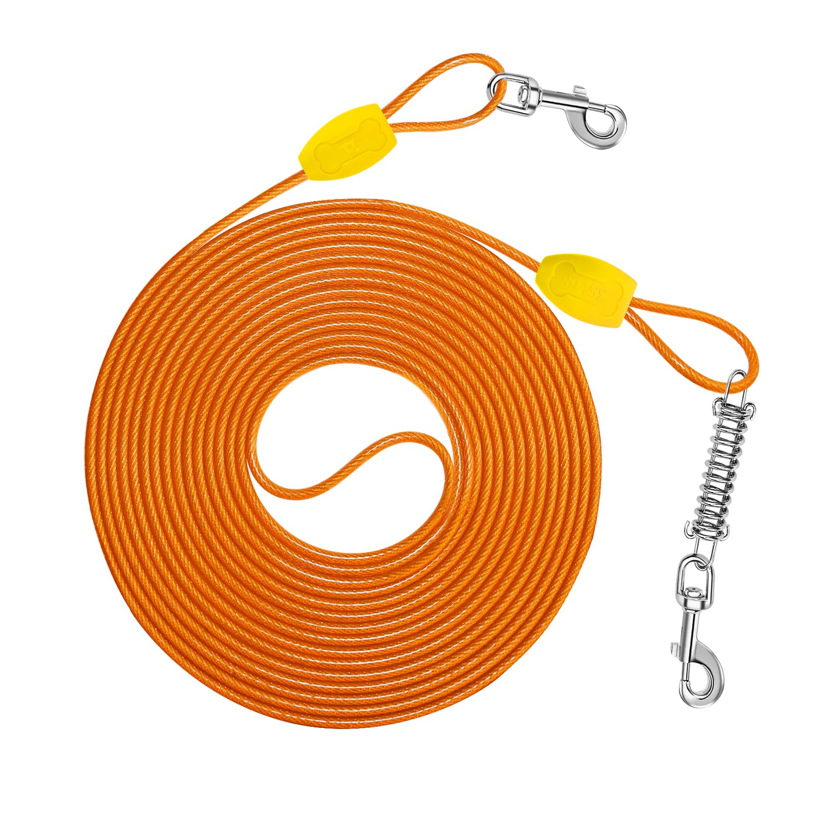 Petbobi Dog Tie-Out Cable 20Ft - Outdoor Leash 4Mm Metal Cable With Shock Absorbing Spring 360 Swivel Clips, Chain For Dogs Yard