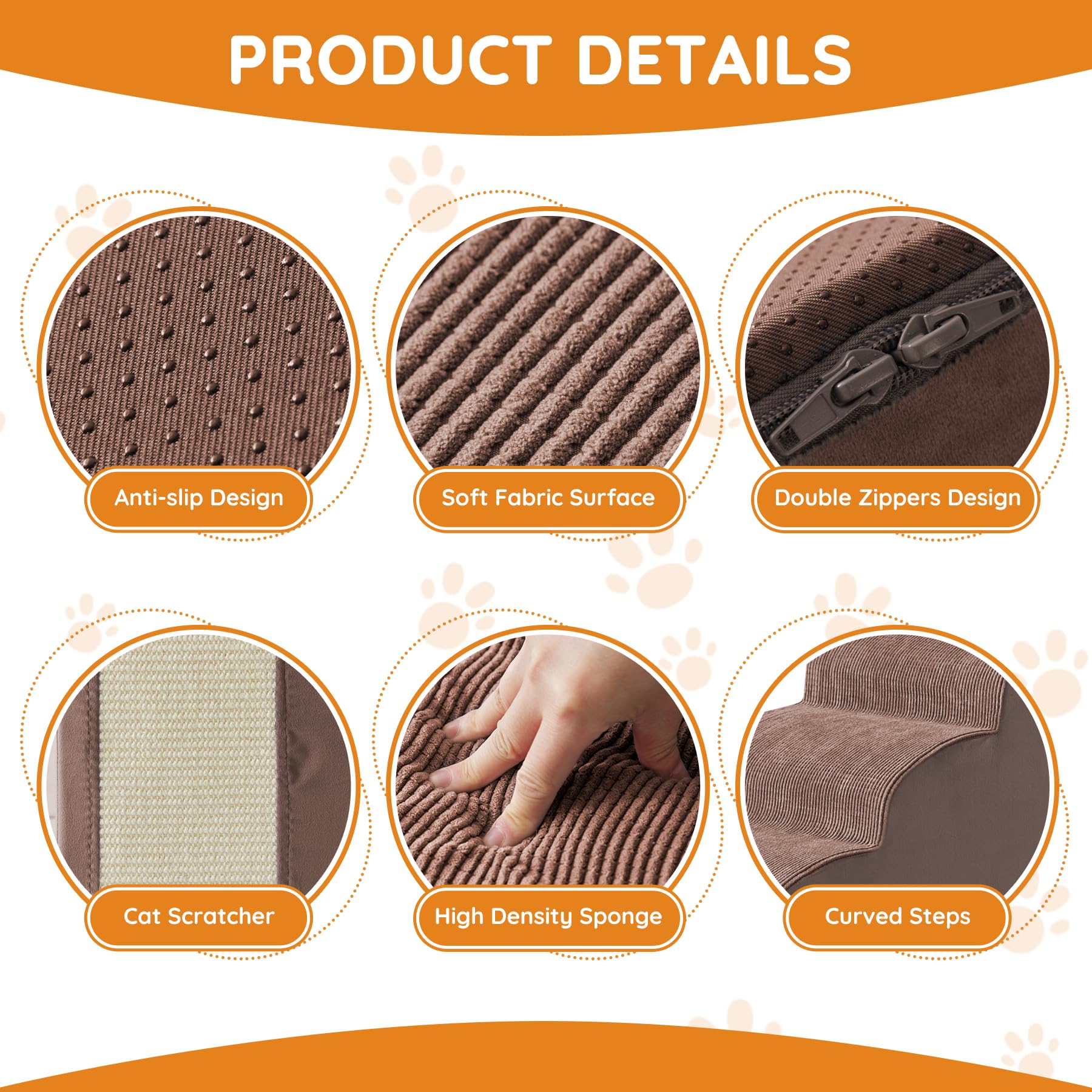 Pet Stairs, Dog Stairs For Small Dogs, Dogs Steps, 5-Step Curved Dog Ramp For Bed, Couch, Sofa, Car And Chair, Non-Slip Bottom D